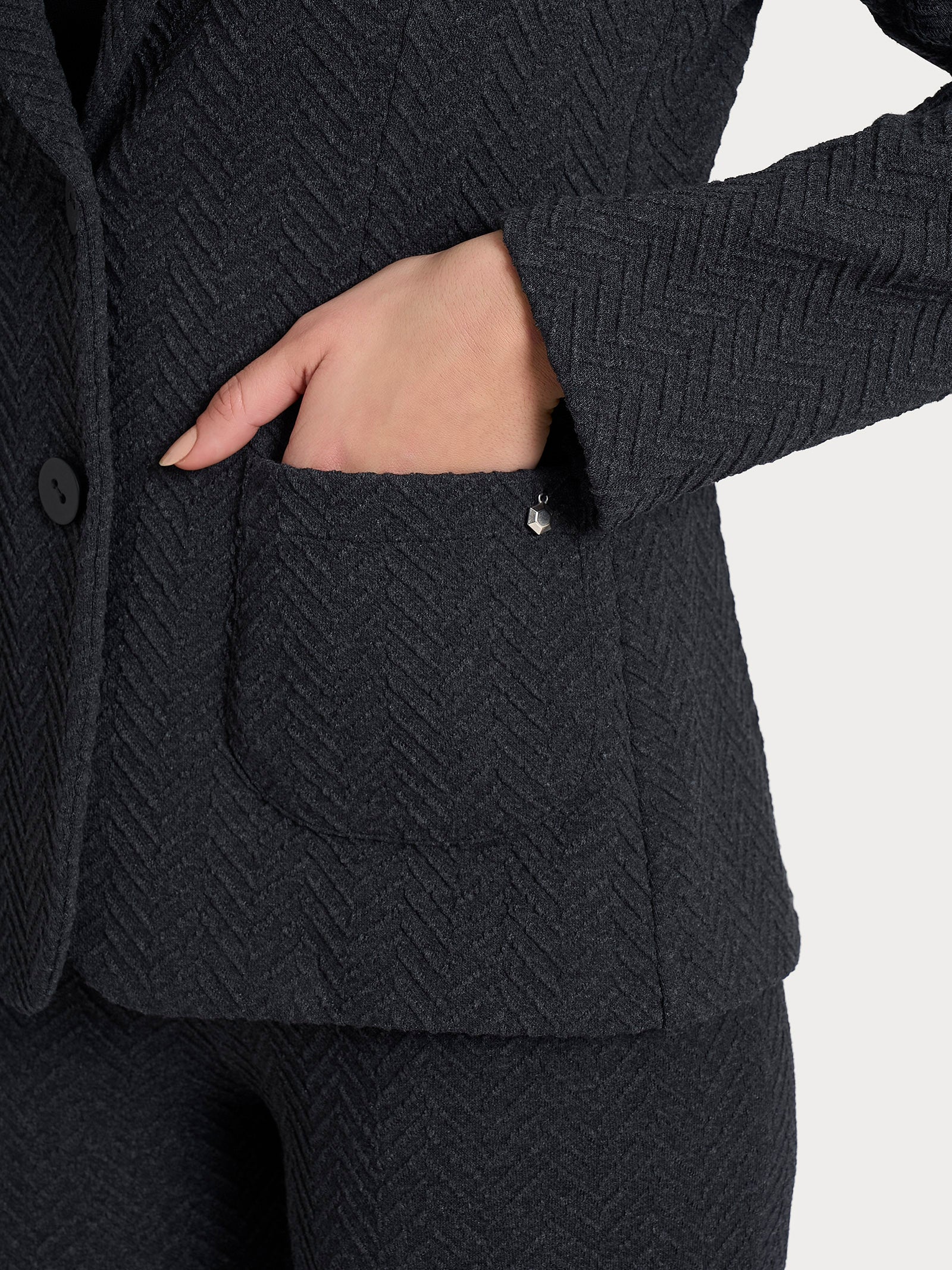 Blazer con due bottoni in Eco Jacquard - Oscuro Mel. - Image 3