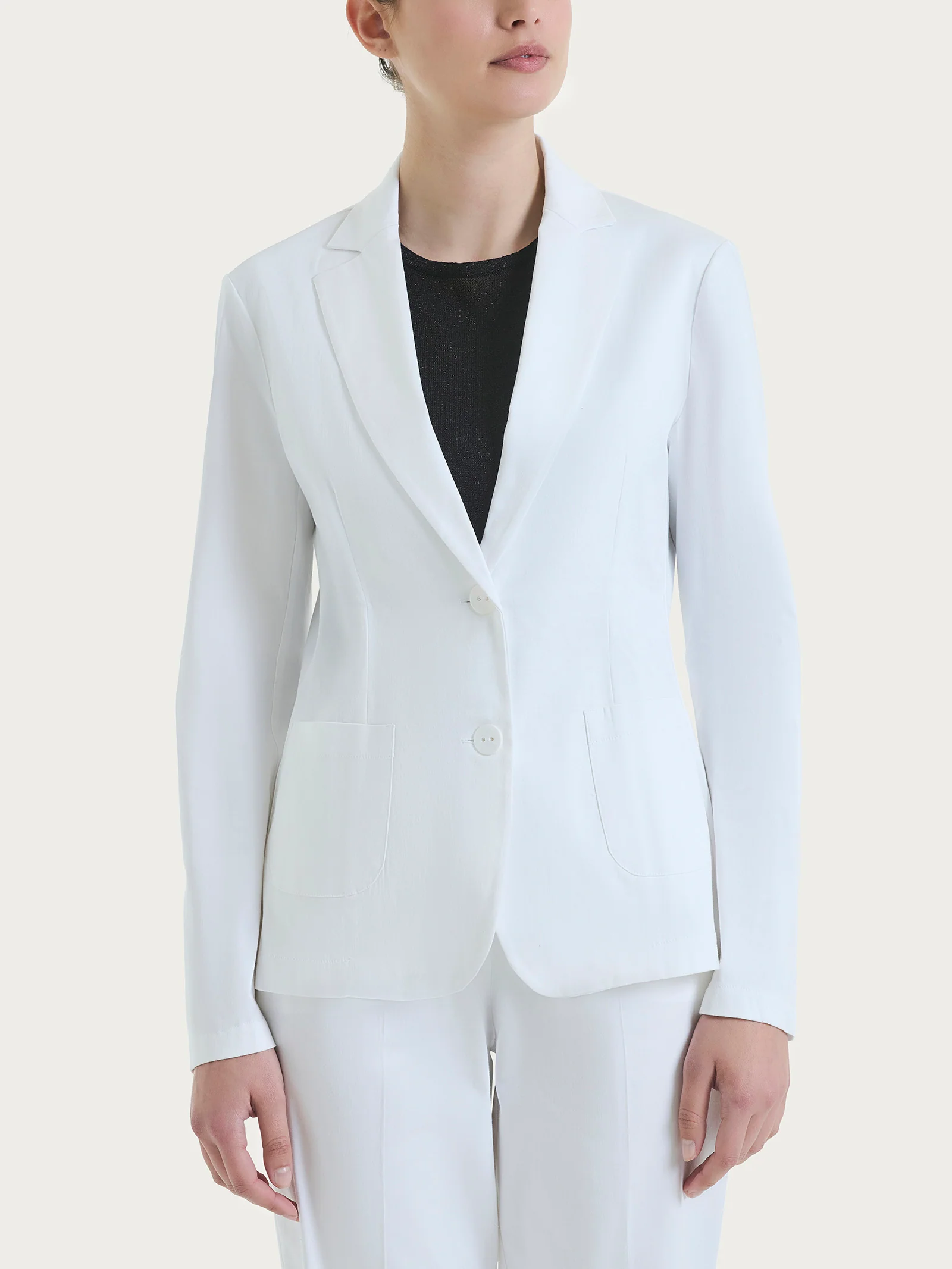 Blazer con due bottoni in Satin Power - Bianco
