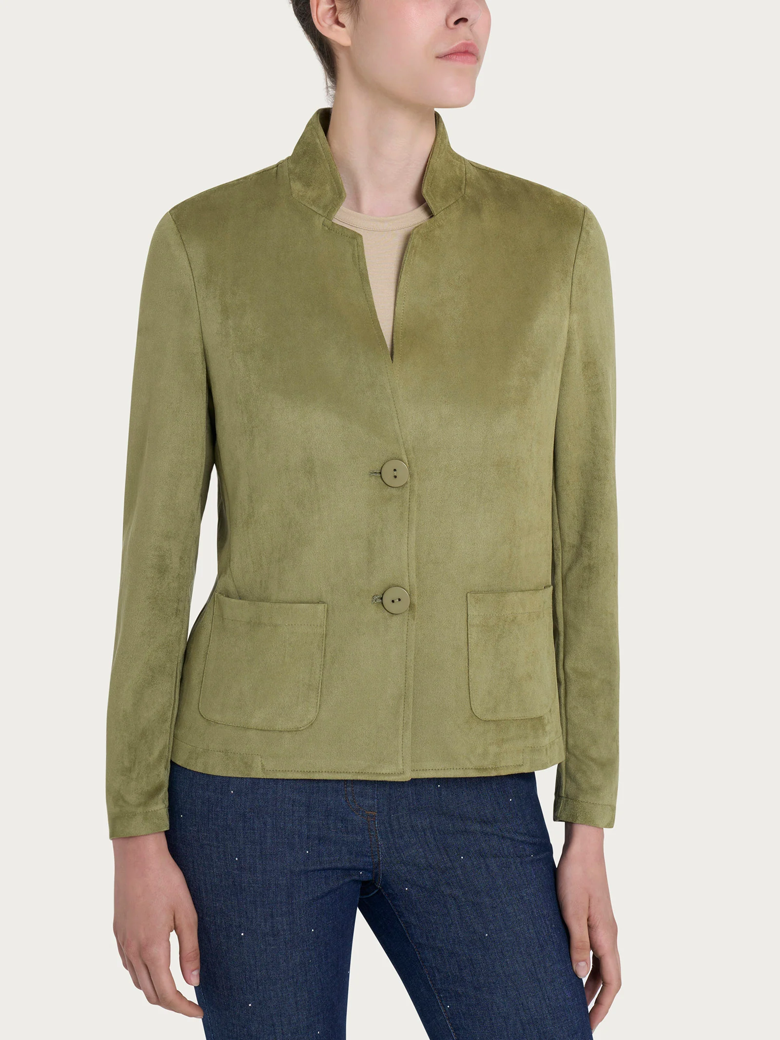 Blazer corto in Eco Suede - Sphagnum