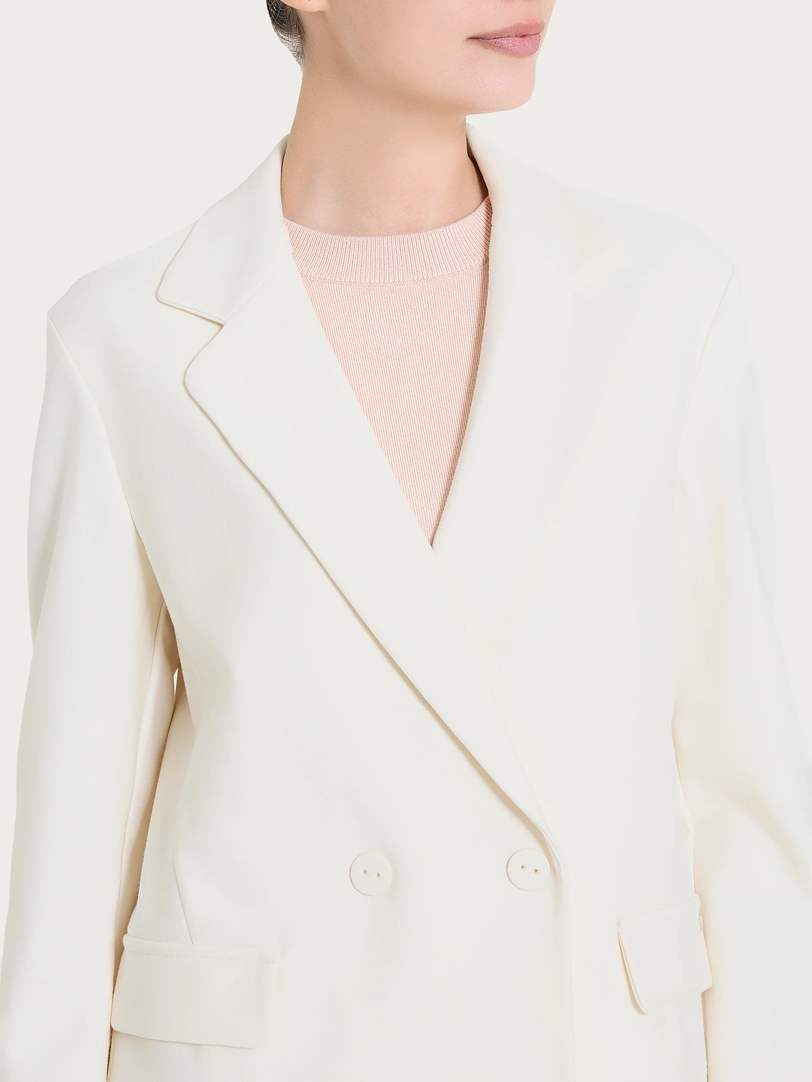 Blazer doppio petto in Compact - Avorio - Image 3