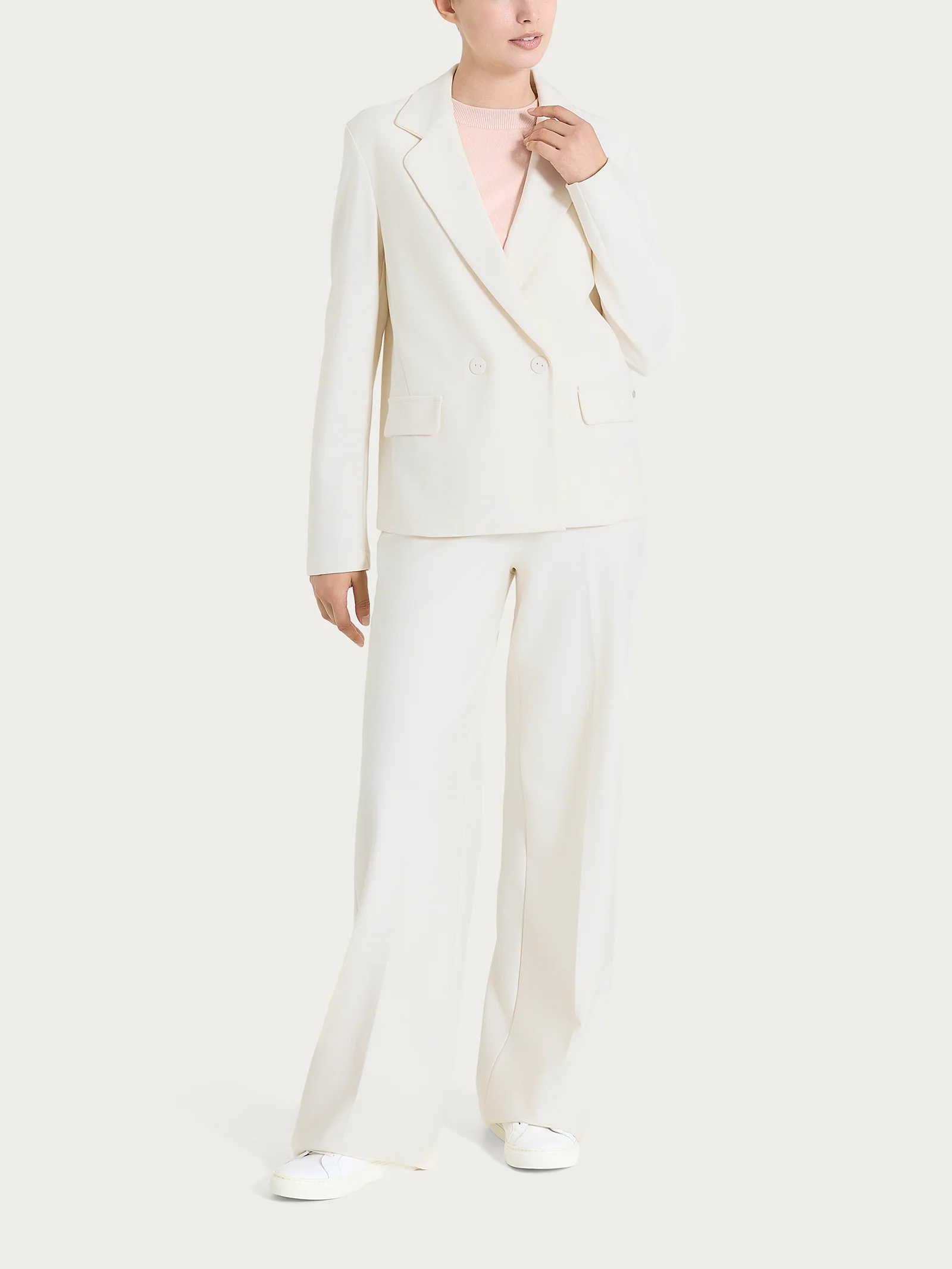 Blazer doppio petto in Compact - Avorio - Image 4