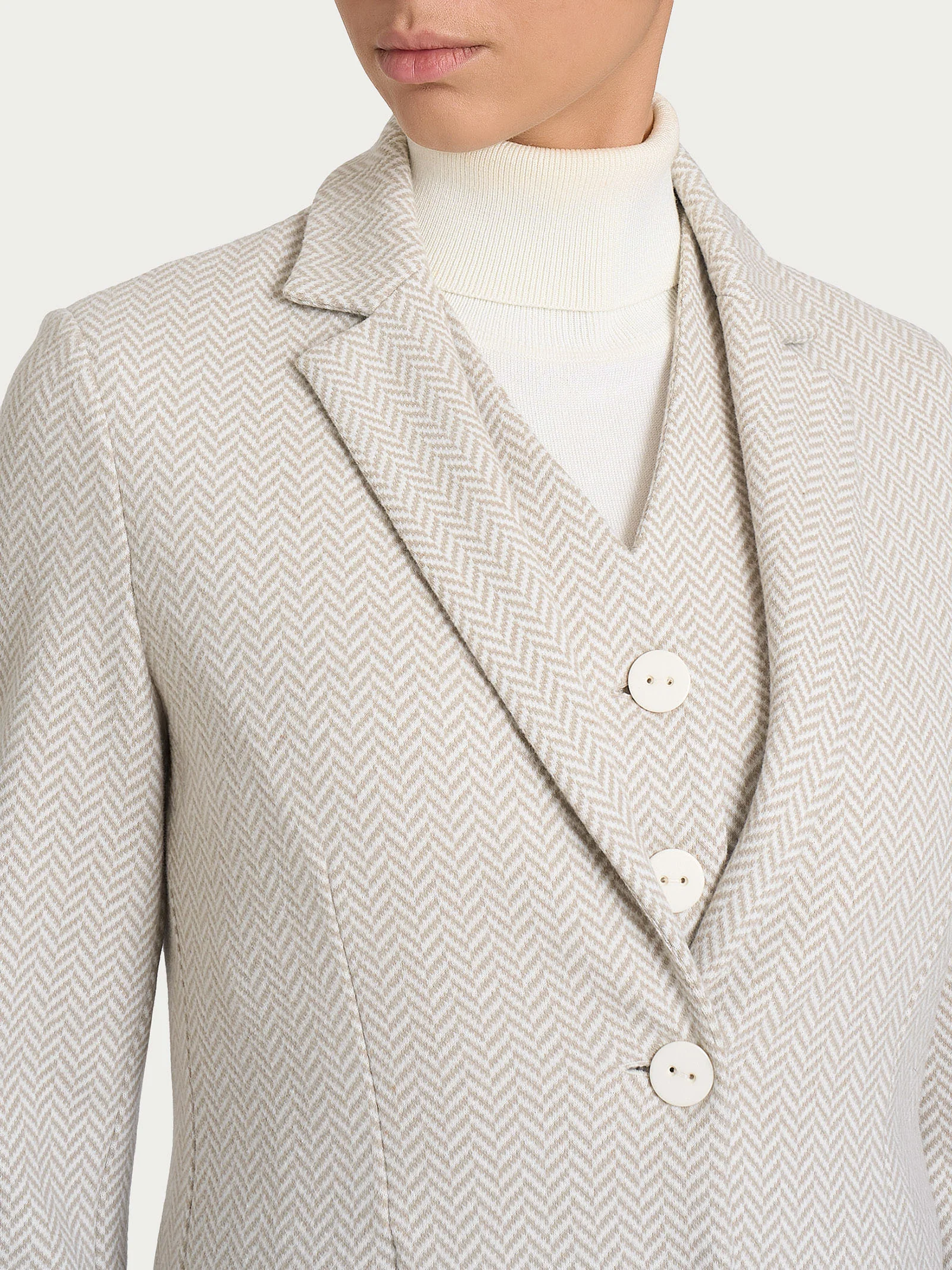 Blazer due bottoni con fantasia in Eco Jacquard - Fant.Avorio - Image 3