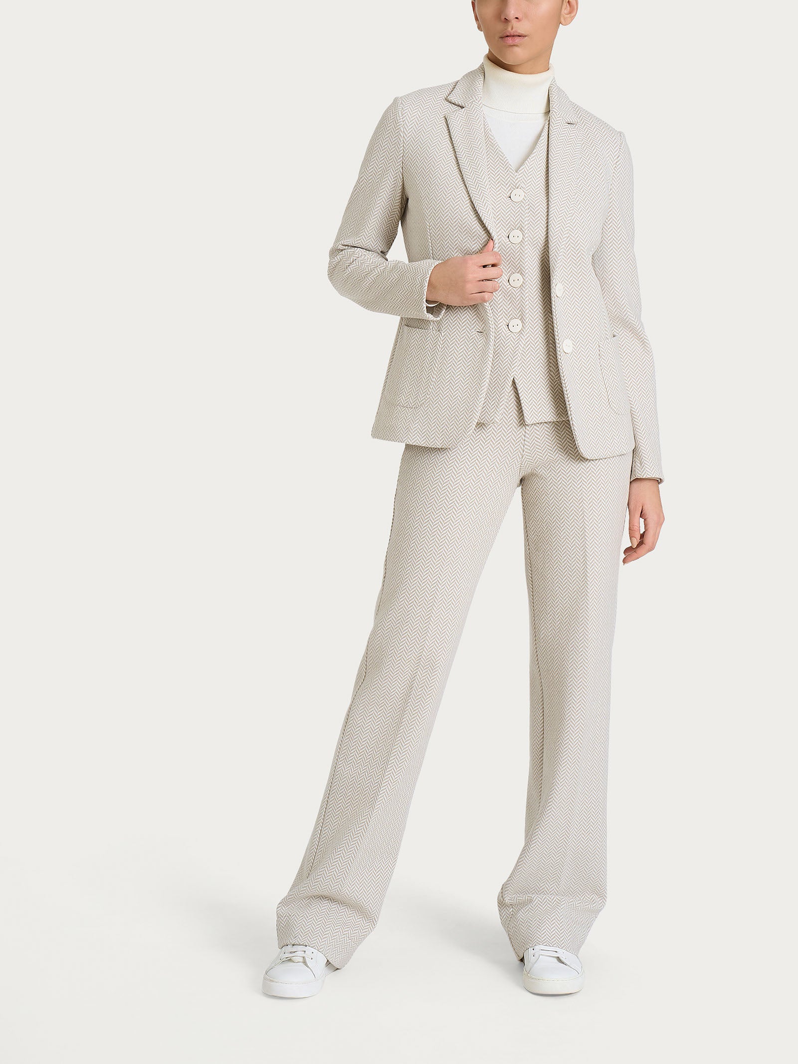 Blazer due bottoni con fantasia in Eco Jacquard - Fant.Avorio - Image 4
