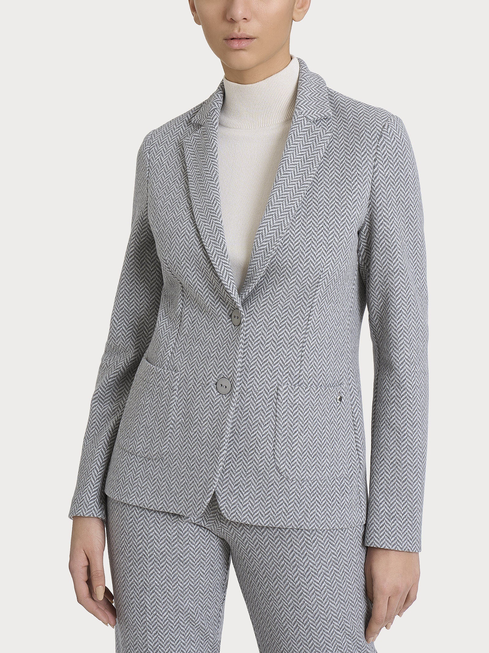 Blazer due bottoni con fantasia in Eco Jacquard - Fant.Grigio Mel.