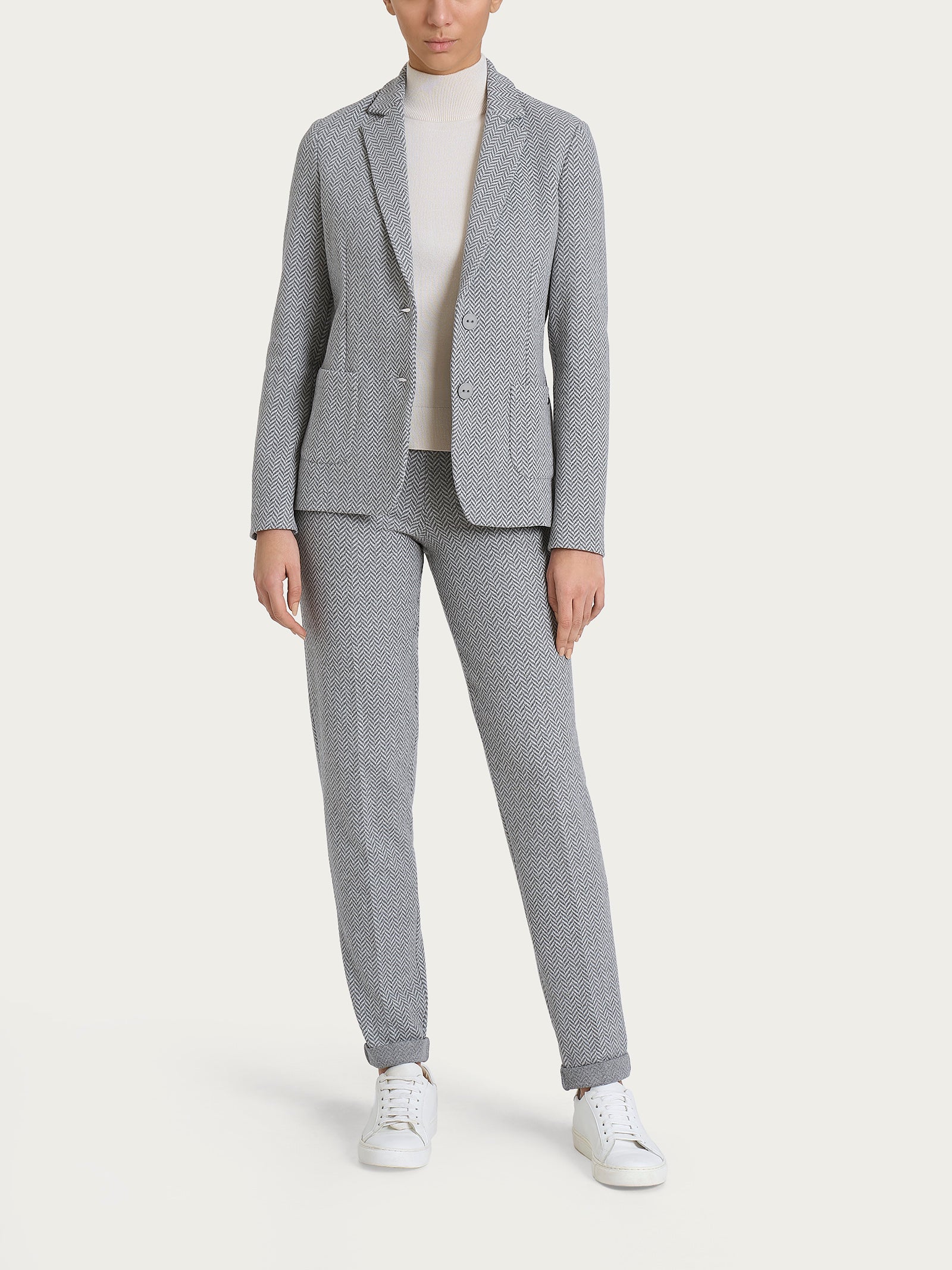 Blazer due bottoni con fantasia in Eco Jacquard - Fant.Grigio Mel. - Image 4