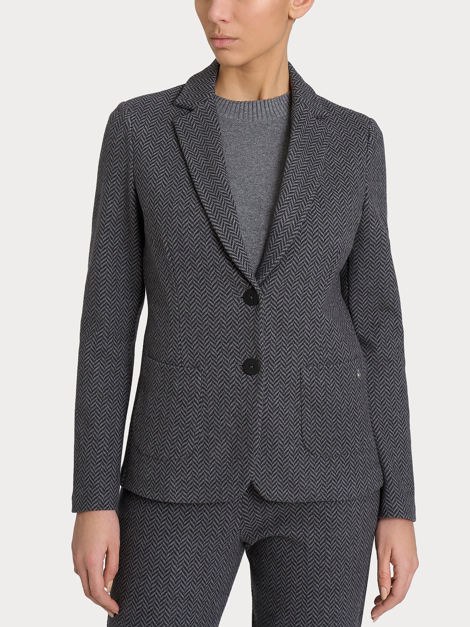 Blazer due bottoni con fantasia in Eco Jacquard - Fant.Oscuro Mel