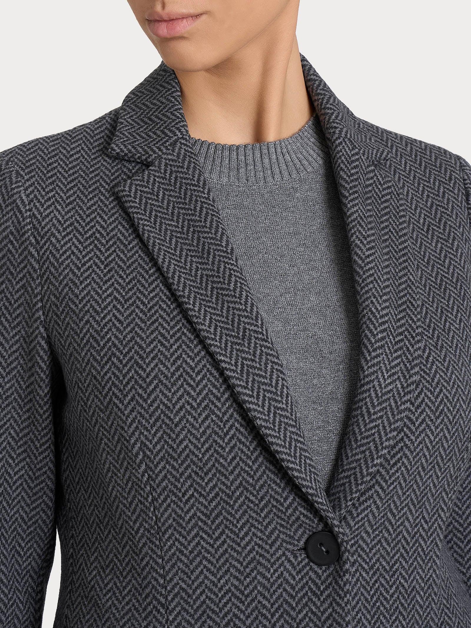 Blazer due bottoni con fantasia in Eco Jacquard - Fant.Oscuro Mel - Image 3