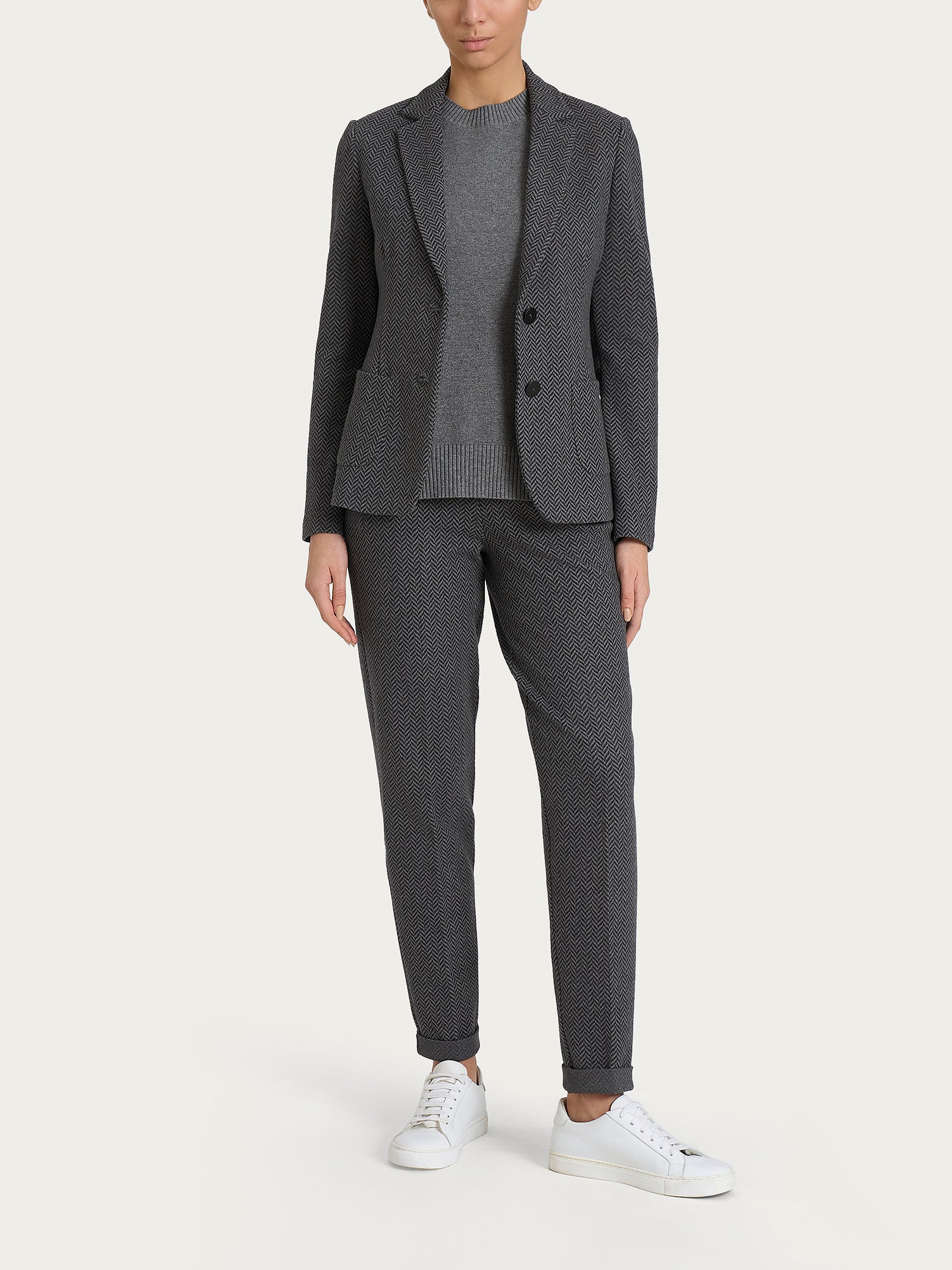 Blazer due bottoni con fantasia in Eco Jacquard - Fant.Oscuro Mel - Image 4