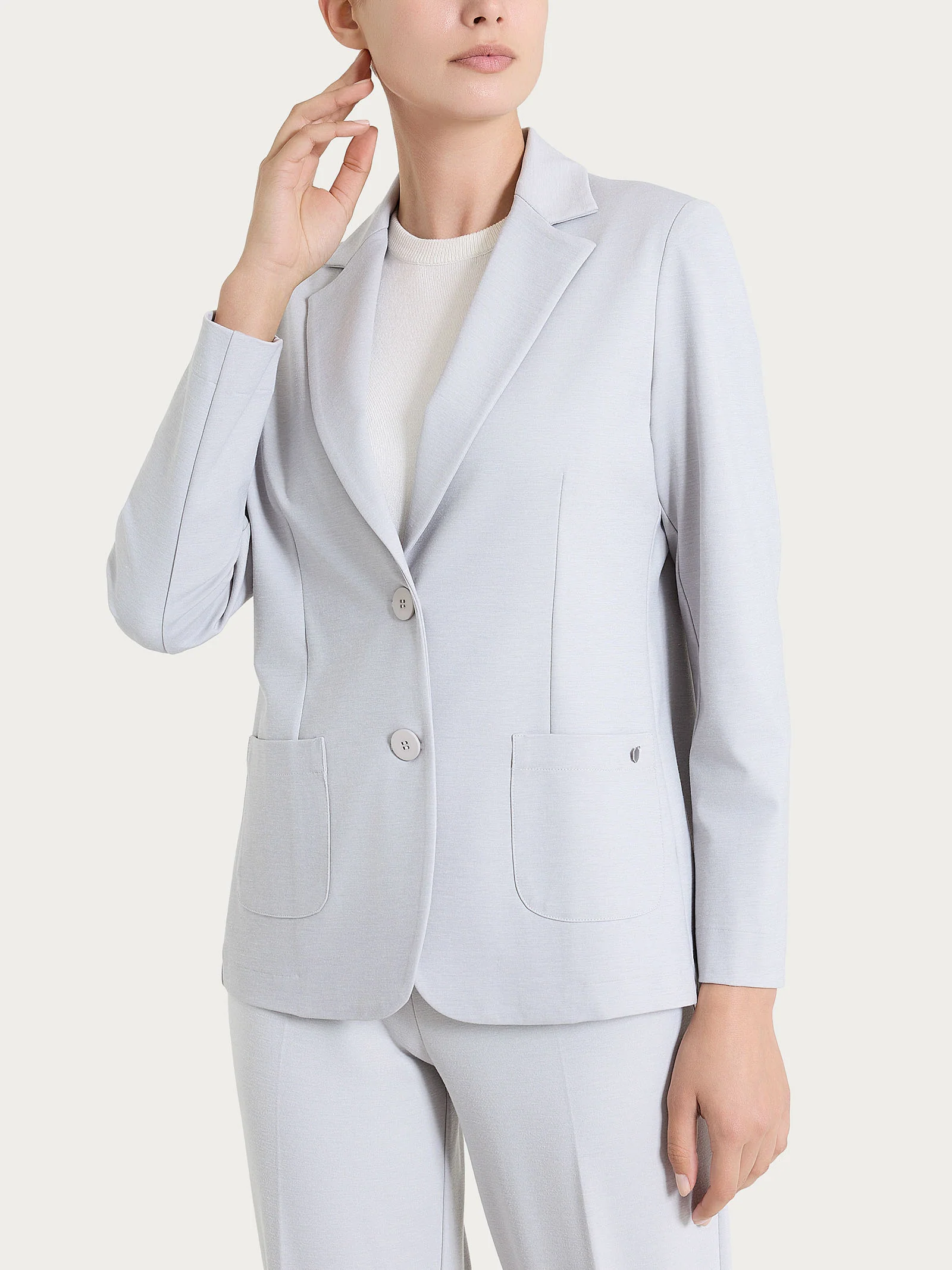 Blazer due bottoni in Cashmere Compact - Ghiaia Mel.