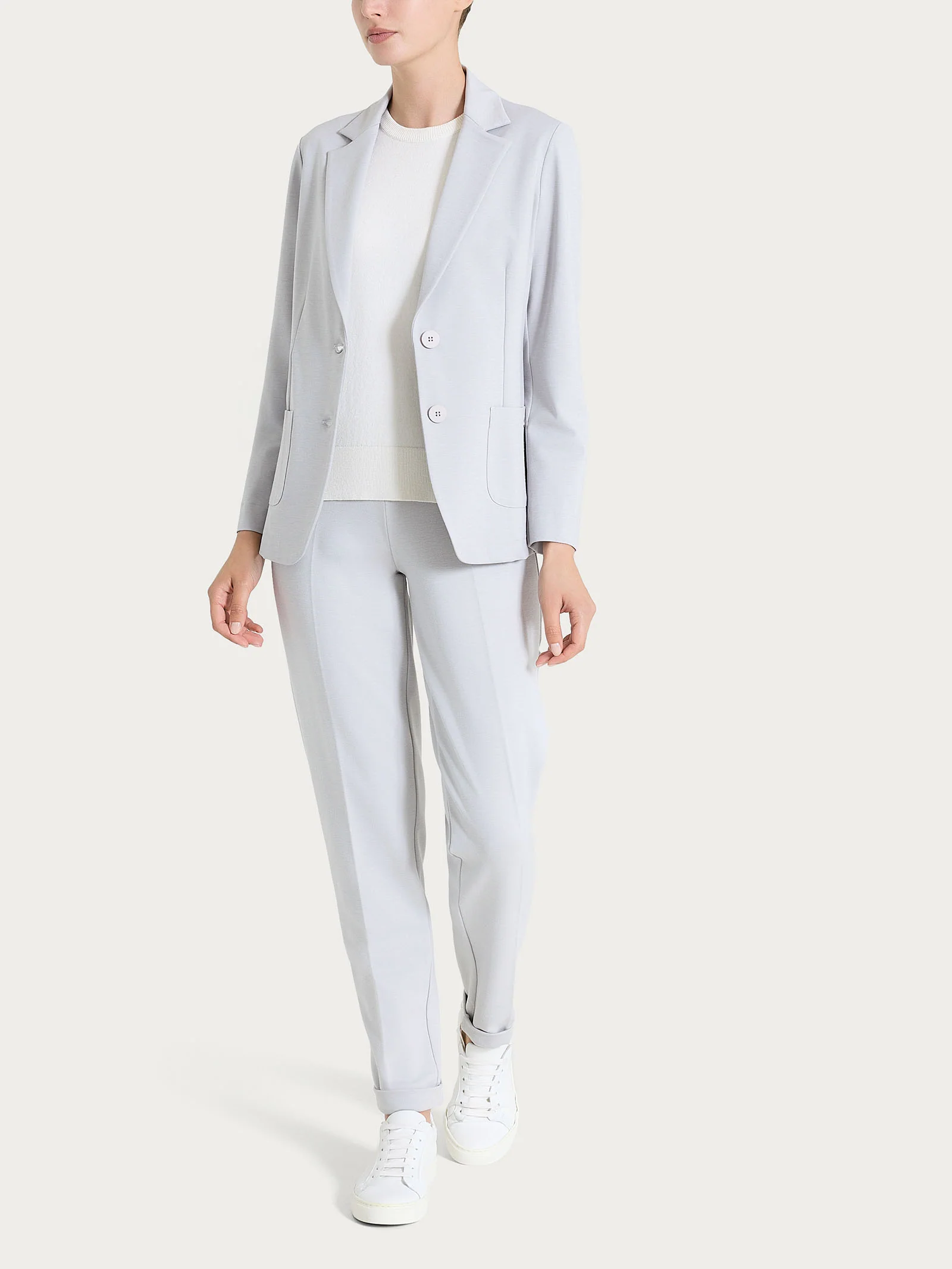 Blazer due bottoni in Cashmere Compact - Ghiaia Mel. - Image 4