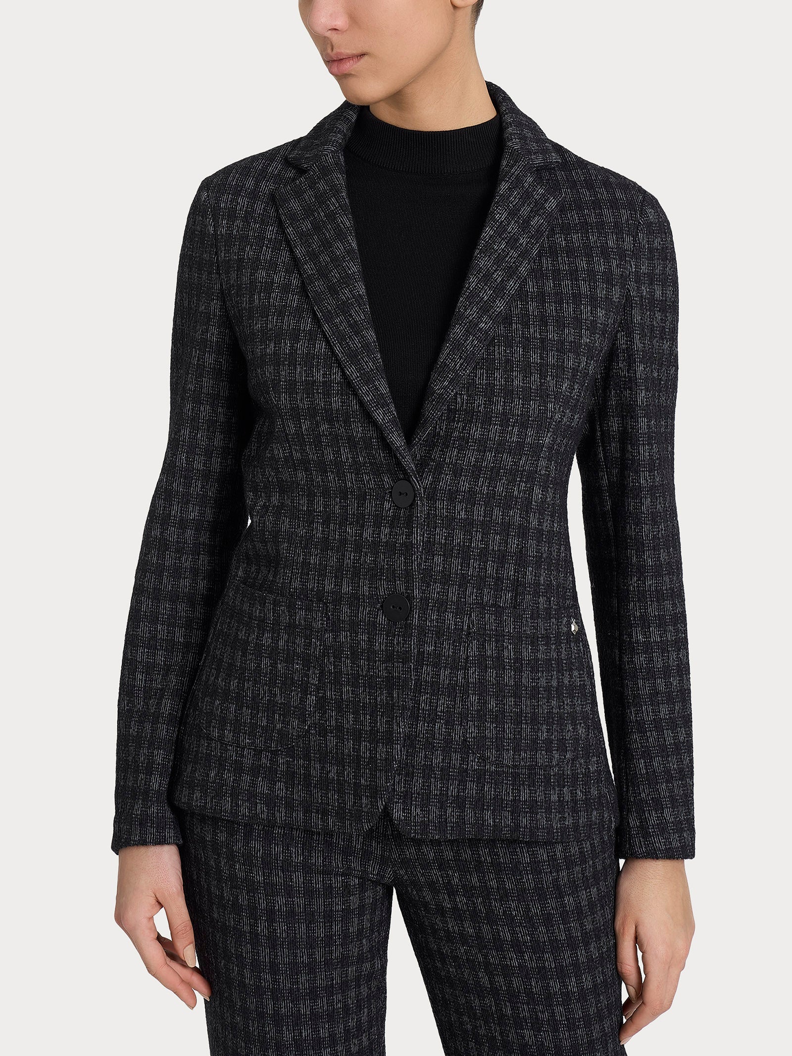 Blazer due bottoni in Eco Jacquard misto lana - Fant.Nero
