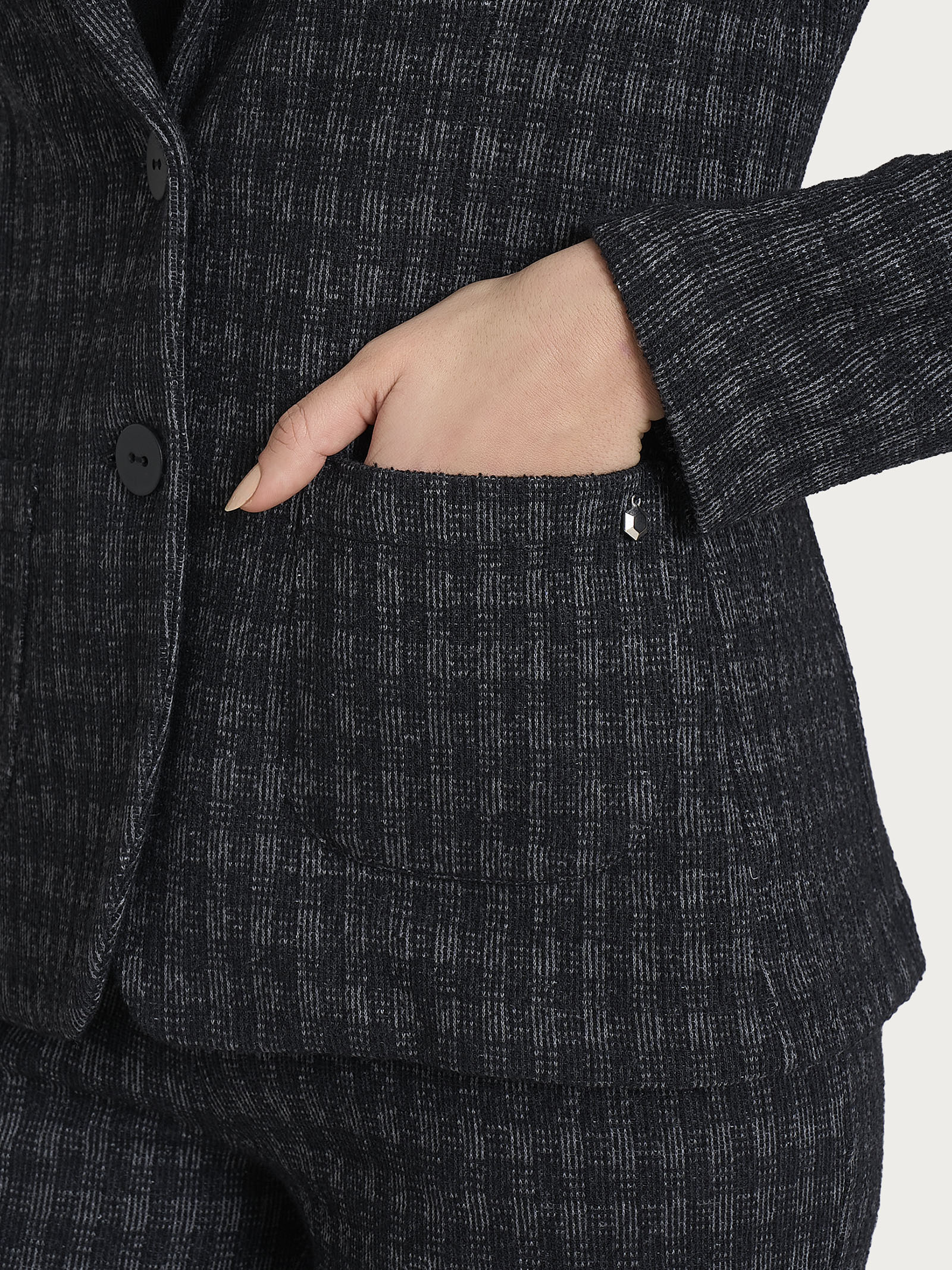 Blazer due bottoni in Eco Jacquard misto lana - Fant.Nero - Image 3