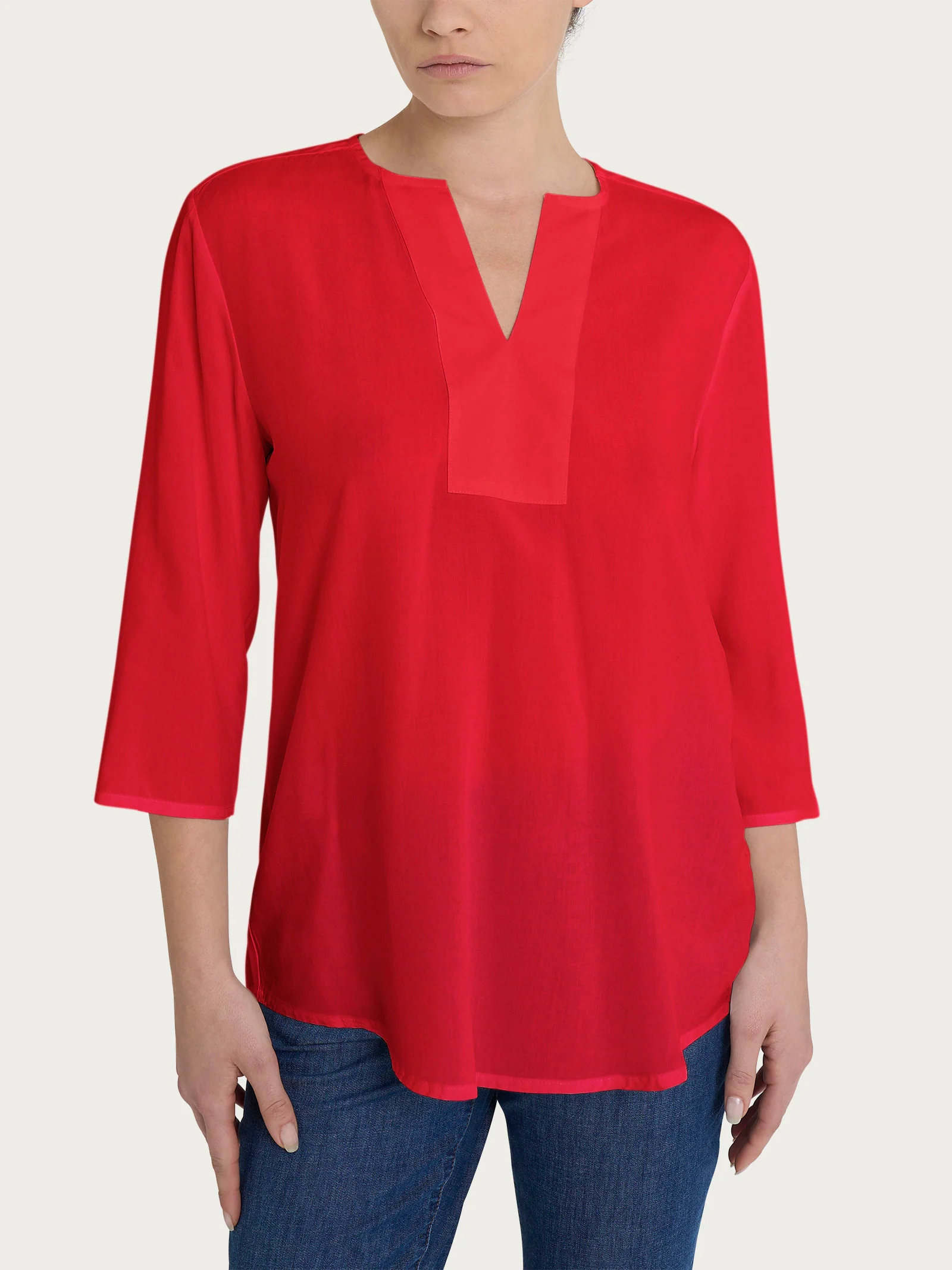Blusa con scollo a V e manica 3/4 in Ecoseta - Salsa