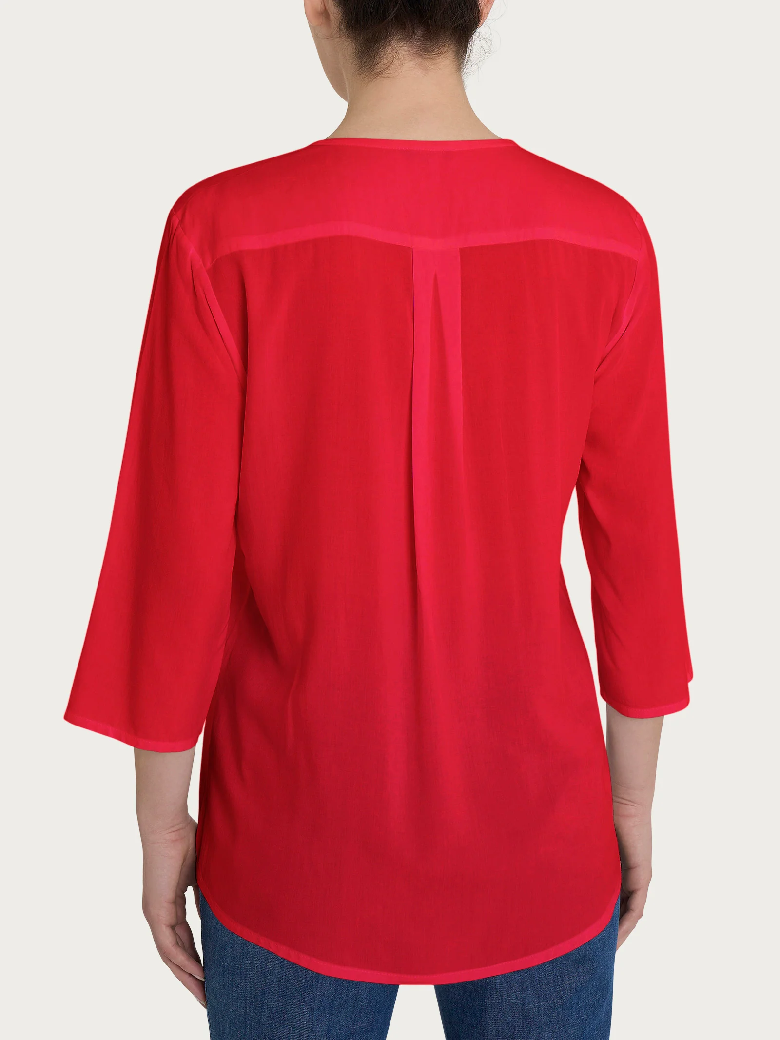 Blusa con scollo a V e manica 3/4 in Ecoseta - Salsa - Image 2