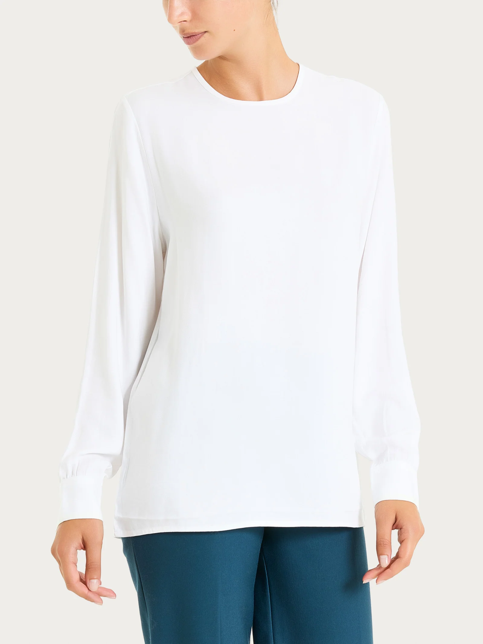 Blusa girocollo in Winter Ecoseta - Bianco