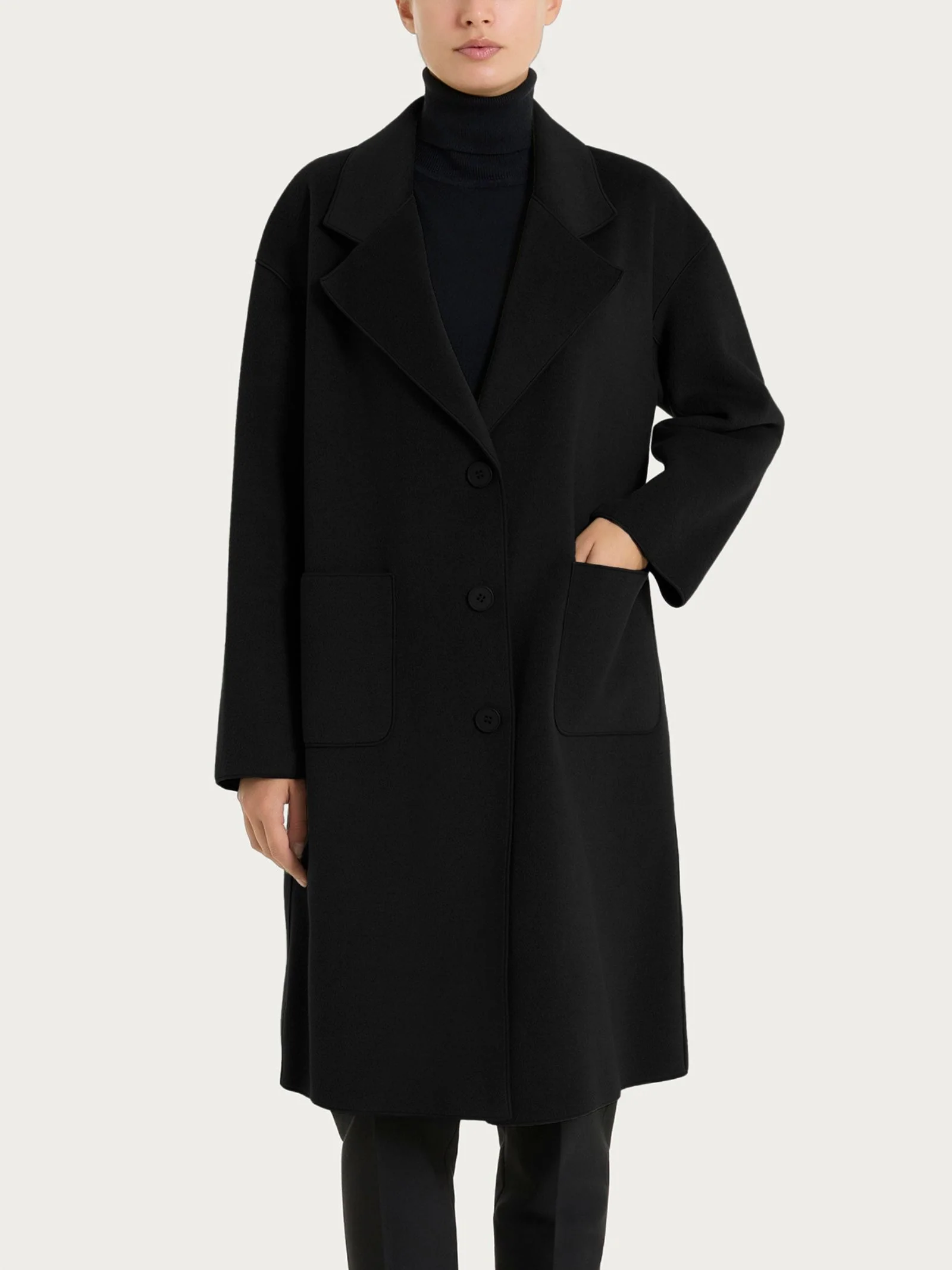 Cappotto con bottoni in Vegan Wool - Nero