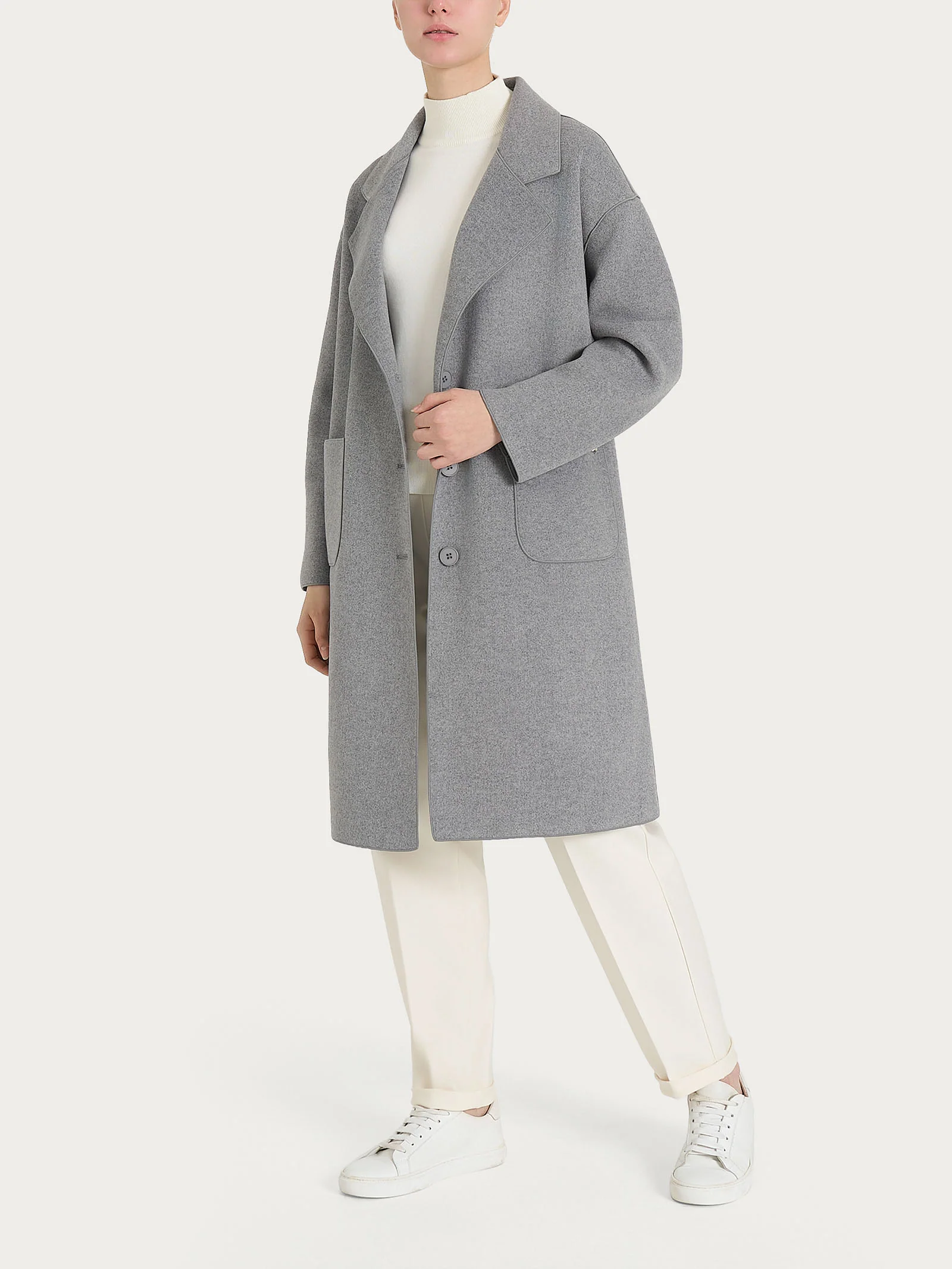 Cappotto con bottoni in Vegan Wool - Grigio Mel. - Image 4