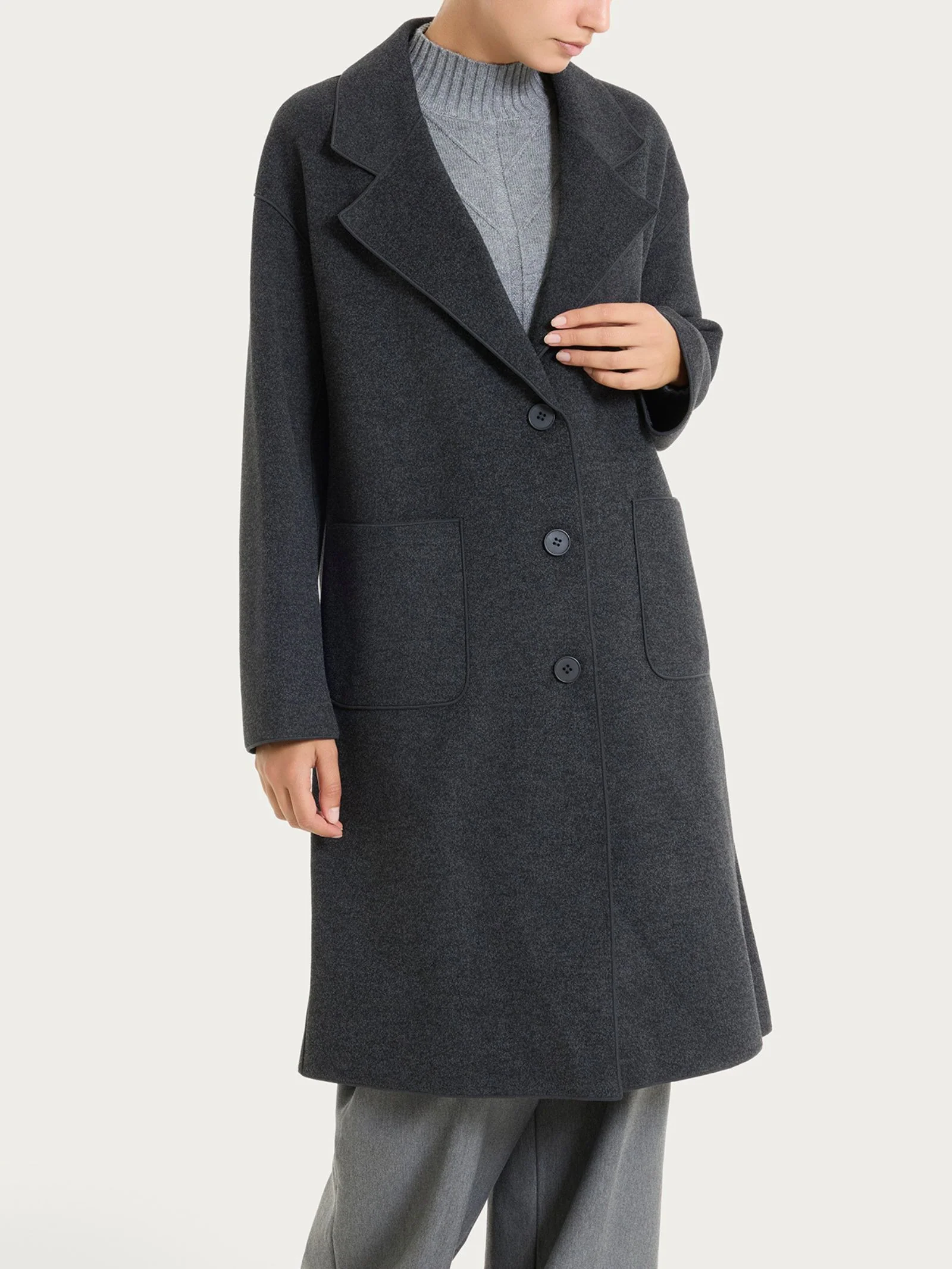 Cappotto con bottoni in Vegan Wool - Oscuro Mel.