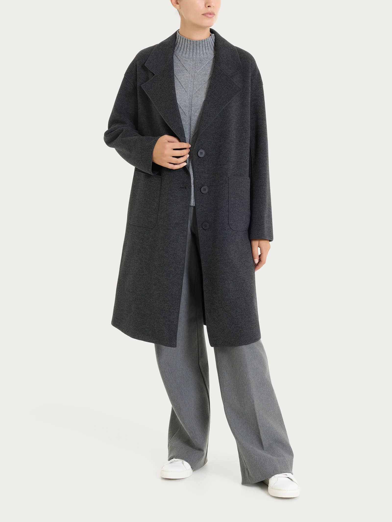 Cappotto con bottoni in Vegan Wool - Oscuro Mel. - Image 4