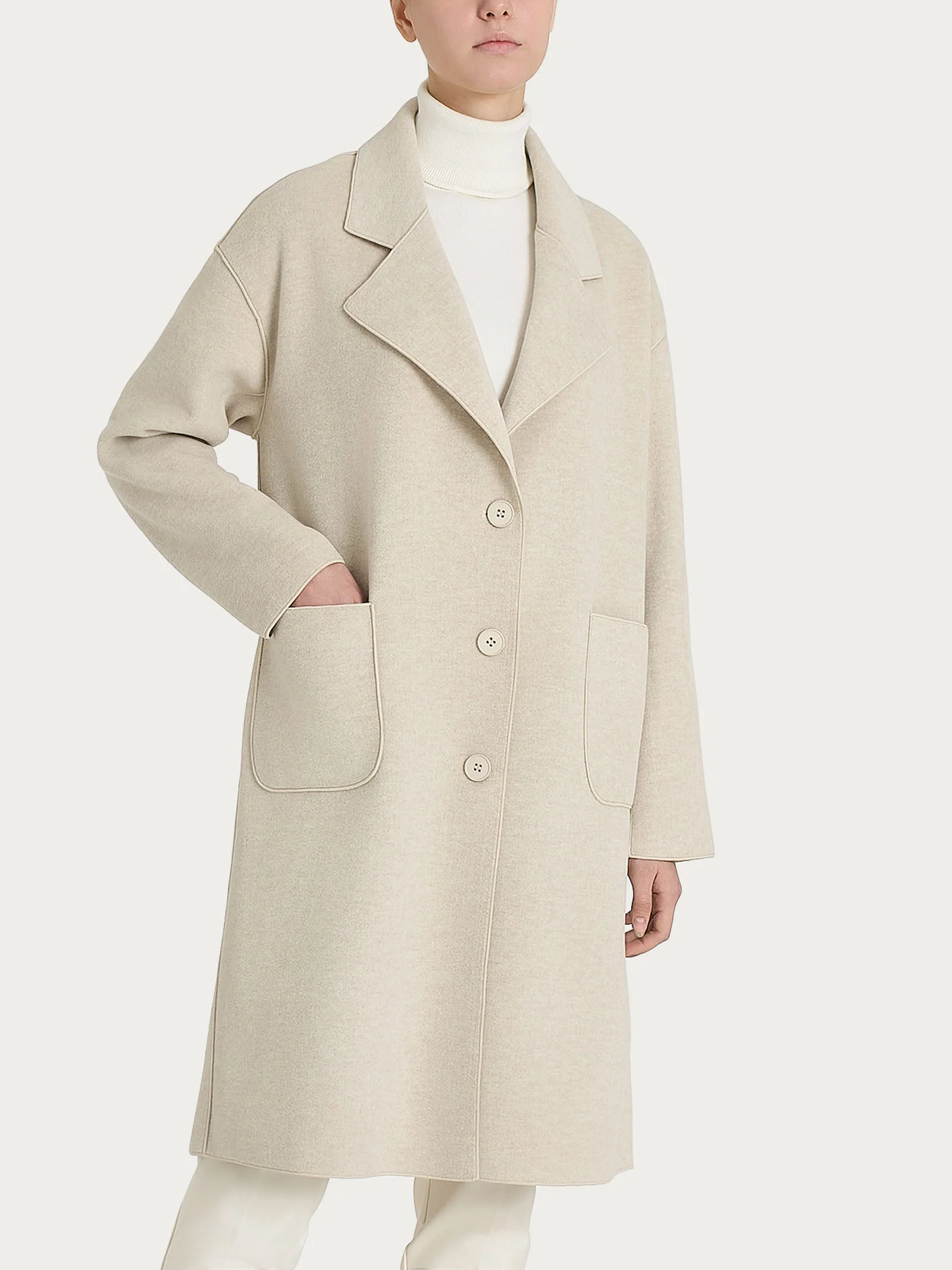 Cappotto con bottoni in Vegan Wool - CHAMPIGNON MEL.