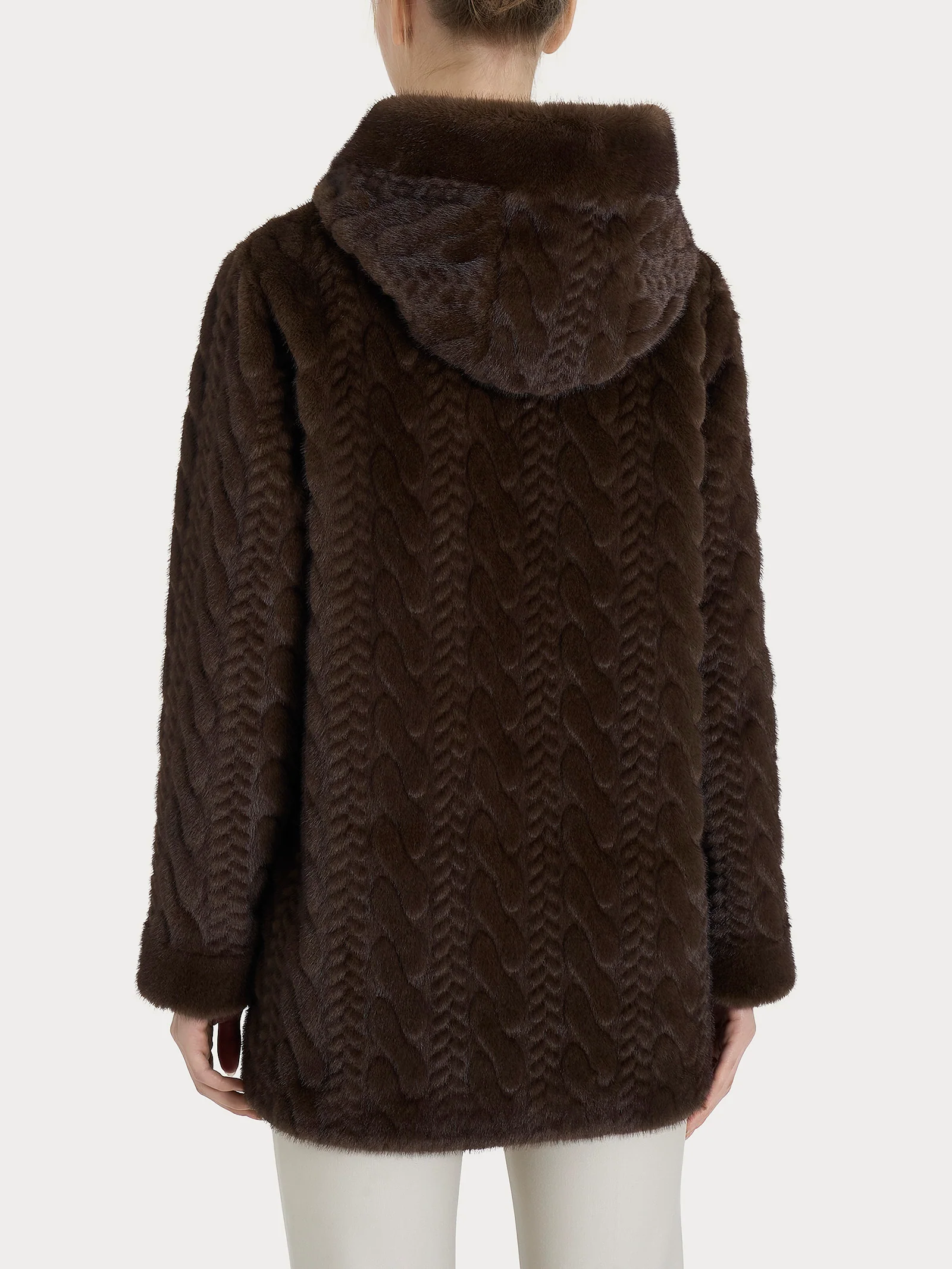 Cappotto con cappuccio double-face in Vegan Fur - Chocolate Torte - Image 4