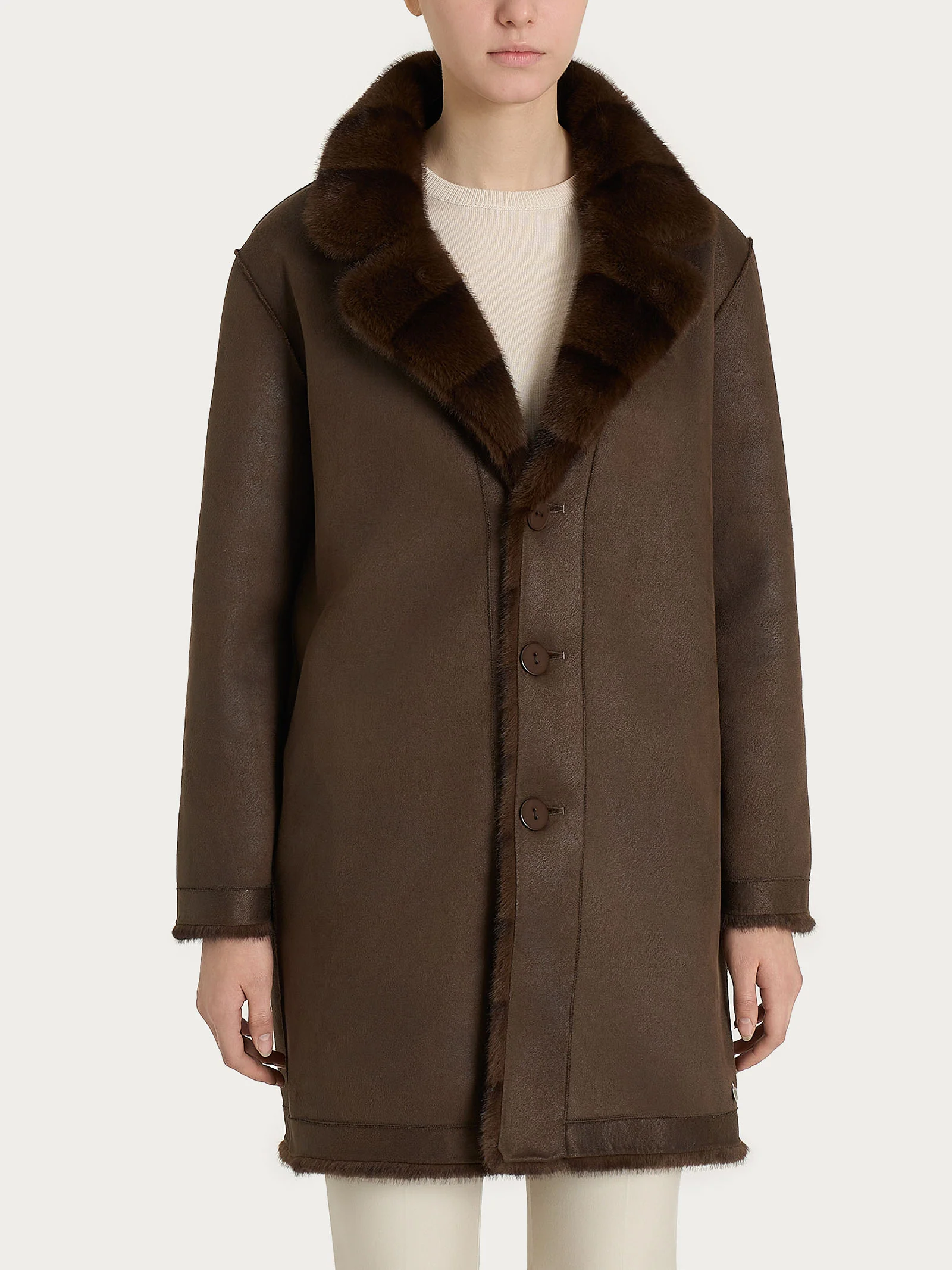 Cappotto con revers double-face in Vegan Fur - Fant. Chocolate Torte