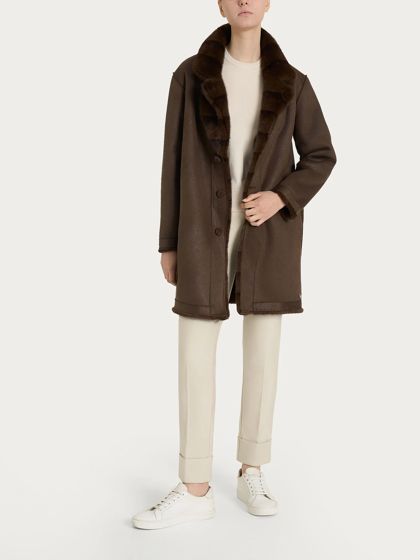 Cappotto con revers double-face in Vegan Fur - Fant. Chocolate Torte - Image 7