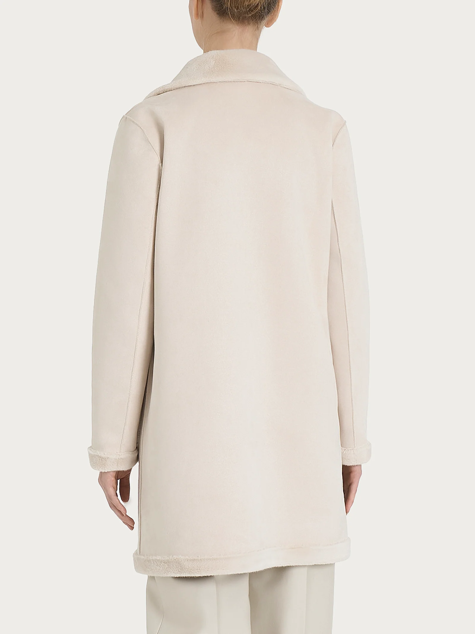 Cappotto corto con revers double-face in Vegan Shearling - Champignon - Image 3