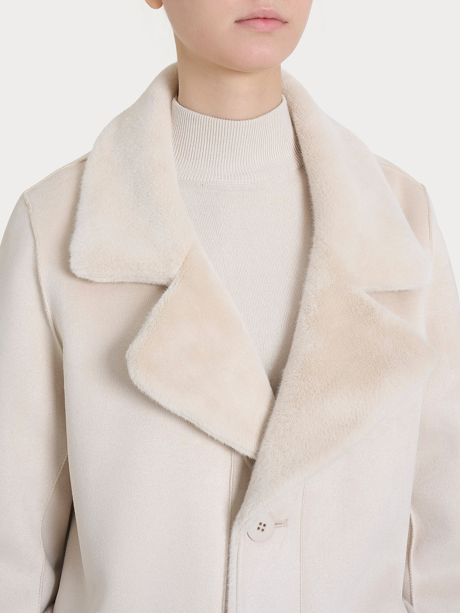 Cappotto corto con revers double-face in Vegan Shearling - Champignon - Image 5