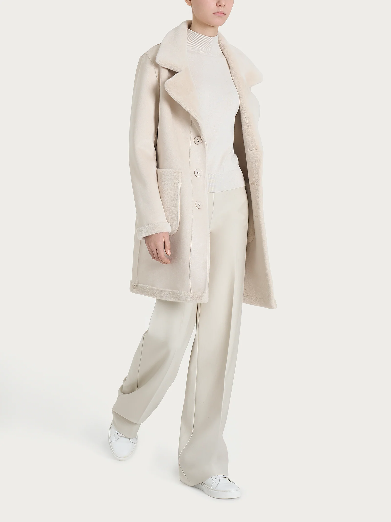 Cappotto corto con revers double-face in Vegan Shearling - Champignon - Image 7