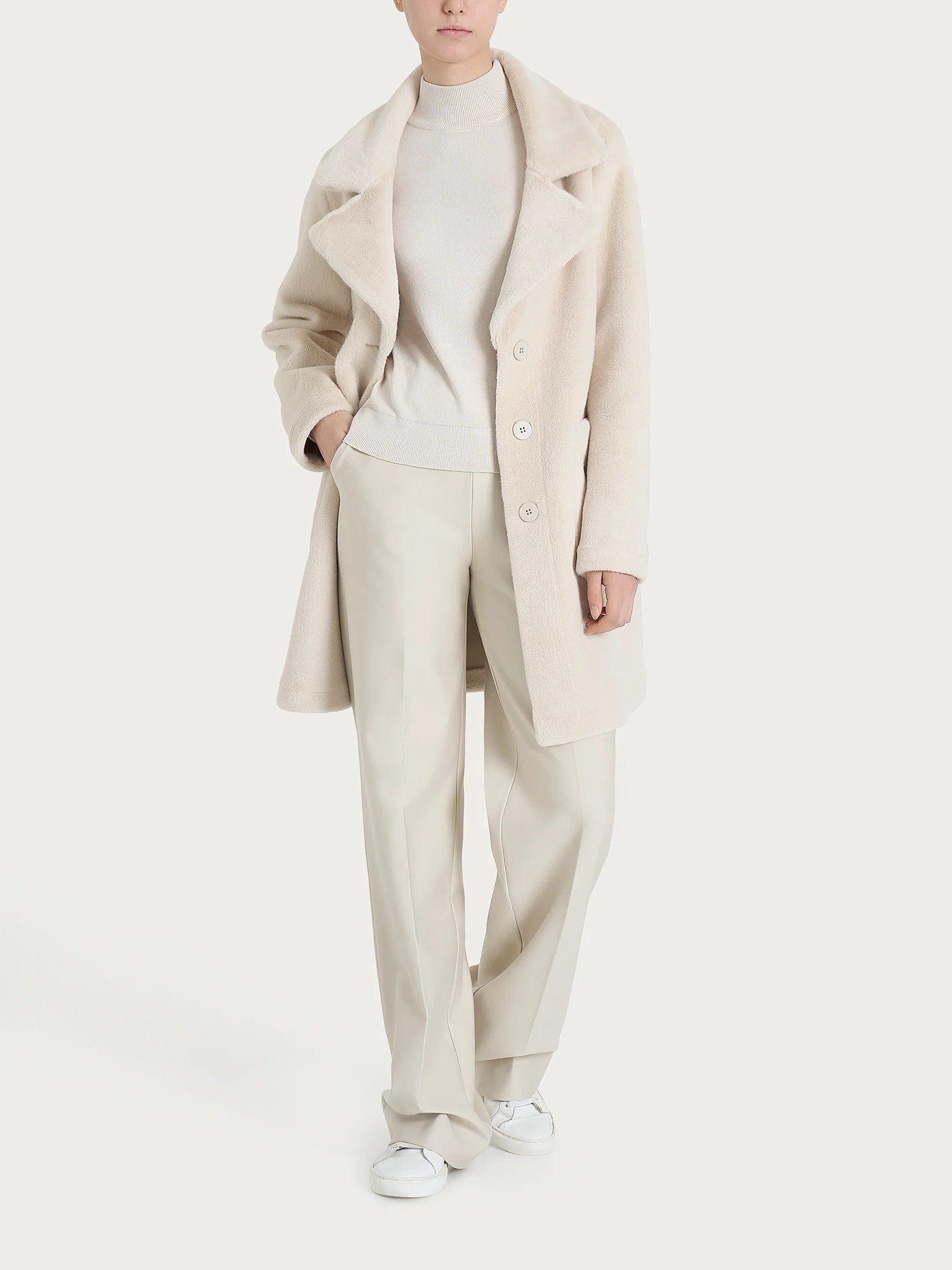 Cappotto corto con revers double-face in Vegan Shearling - Champignon - Image 8