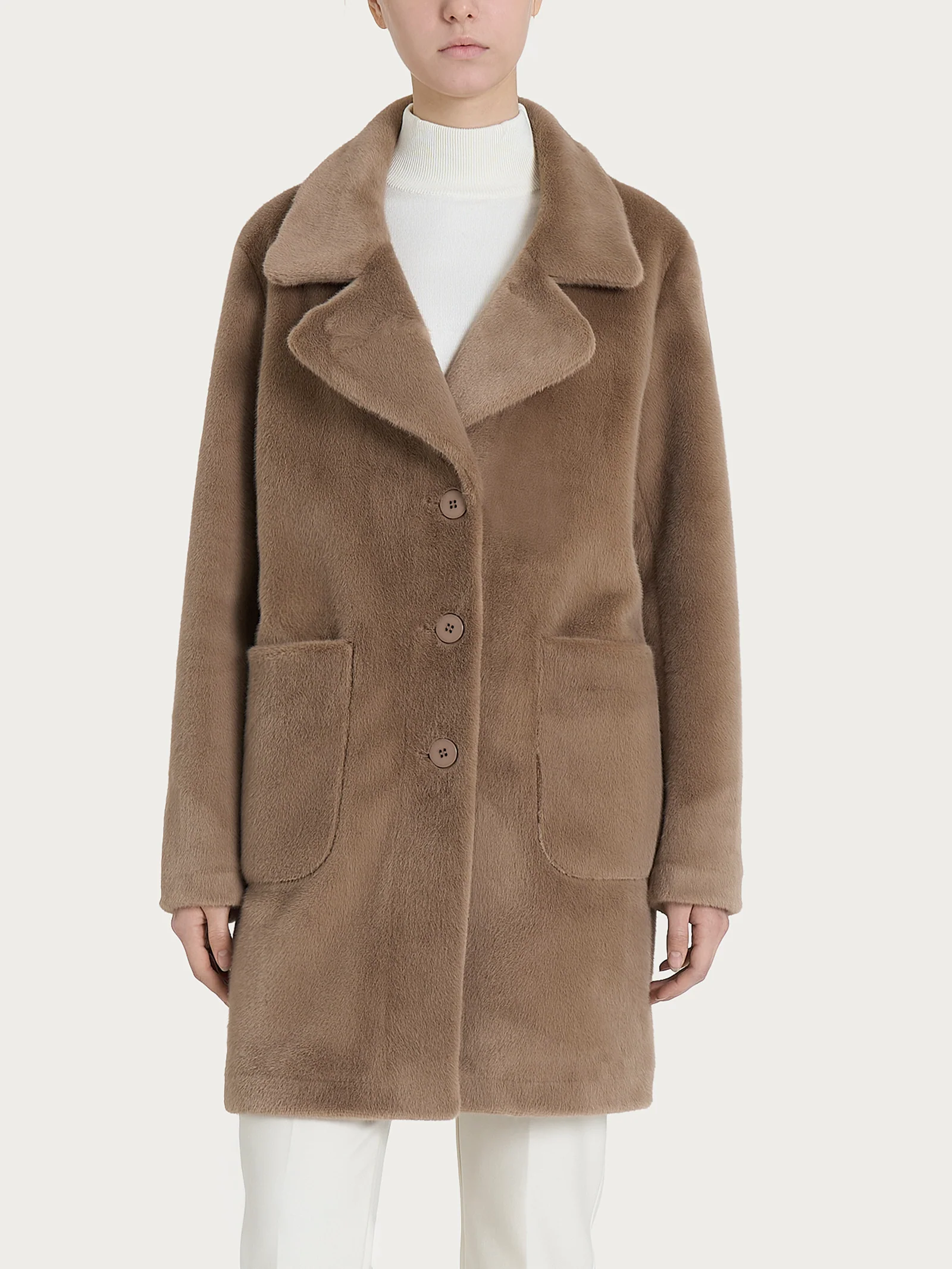 Cappotto corto con revers double-face in Vegan Shearling - Pine Bark - Image 2