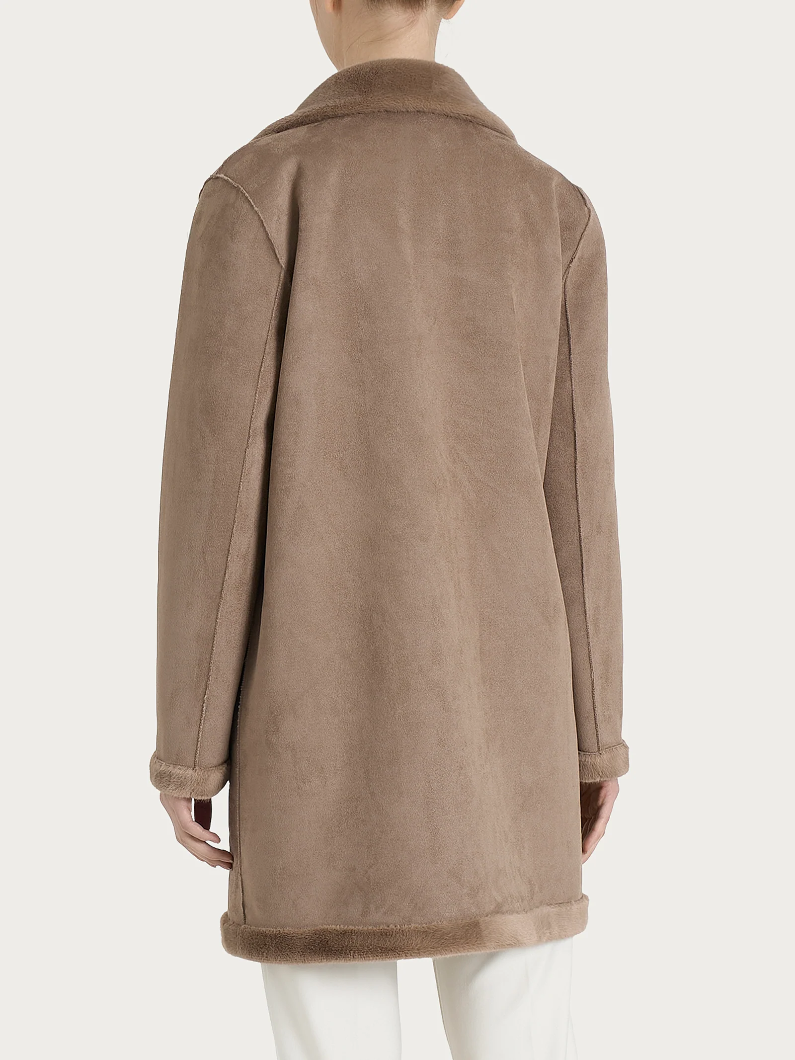 Cappotto corto con revers double-face in Vegan Shearling - Pine Bark - Image 3