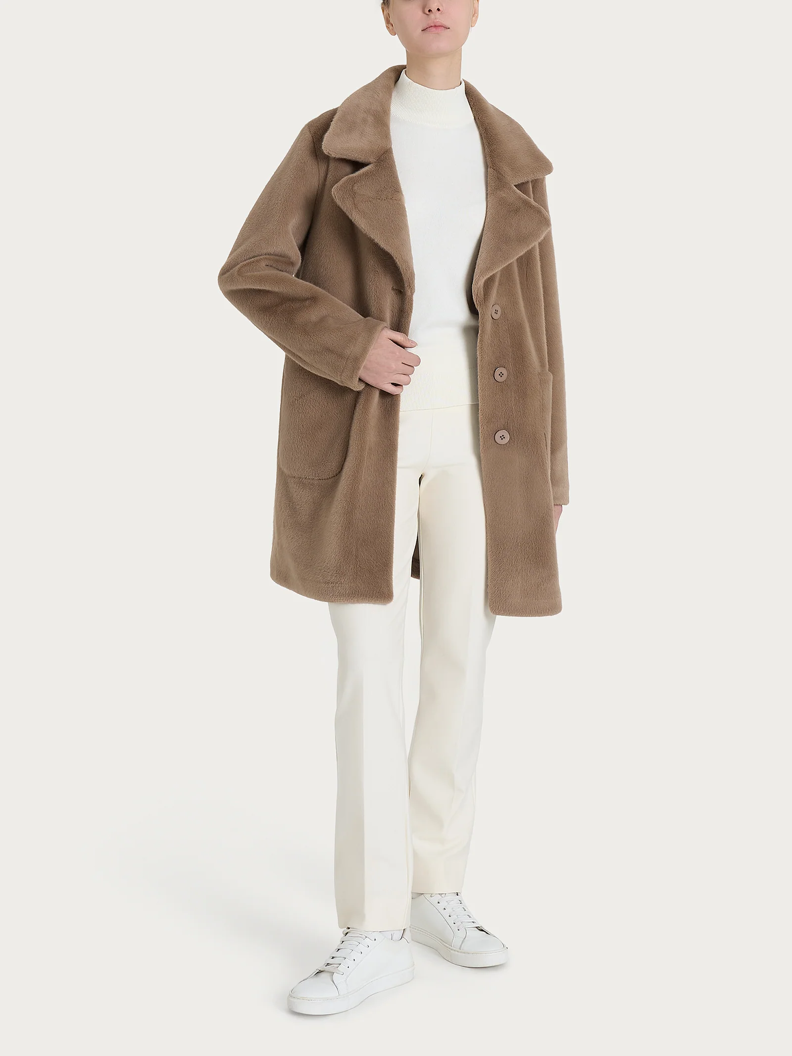 Cappotto corto con revers double-face in Vegan Shearling - Pine Bark - Image 9