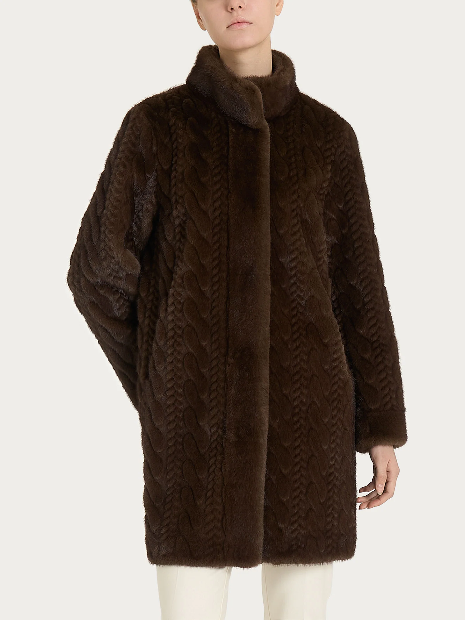 Cappotto double-face in Vegan Fur - Chocolate Torte - Image 2