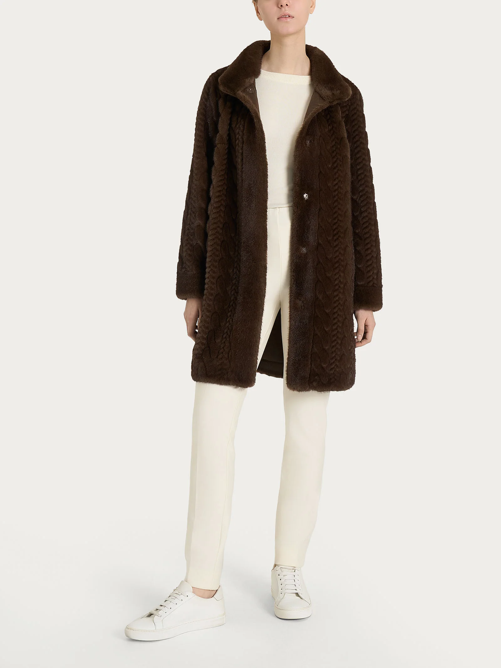 Cappotto double-face in Vegan Fur - Chocolate Torte - Image 8