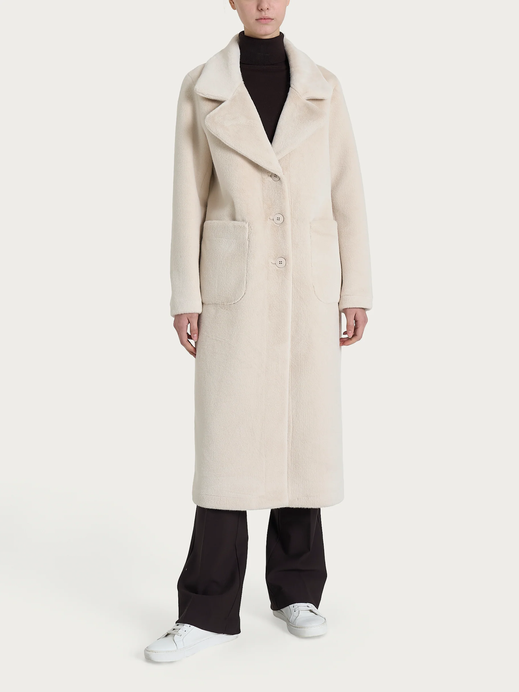 Cappotto lungo con revers double-face in Vegan Shearling - Champignon - Image 2