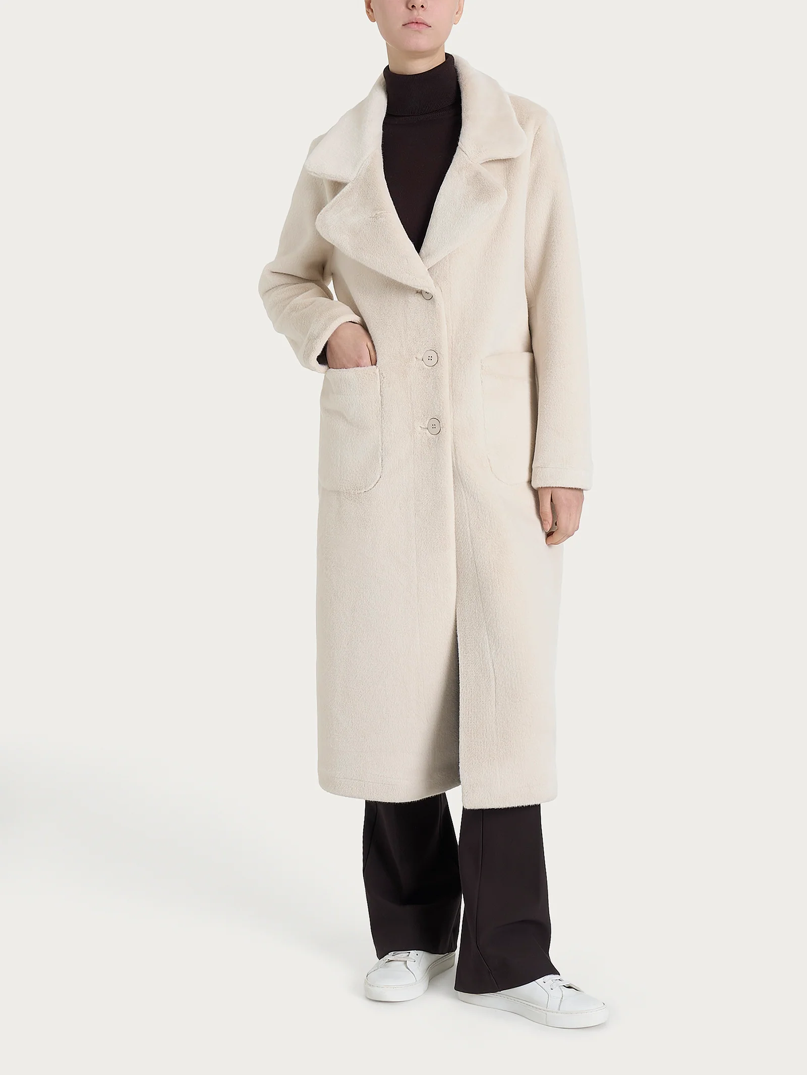 Cappotto lungo con revers double-face in Vegan Shearling - Champignon - Image 3