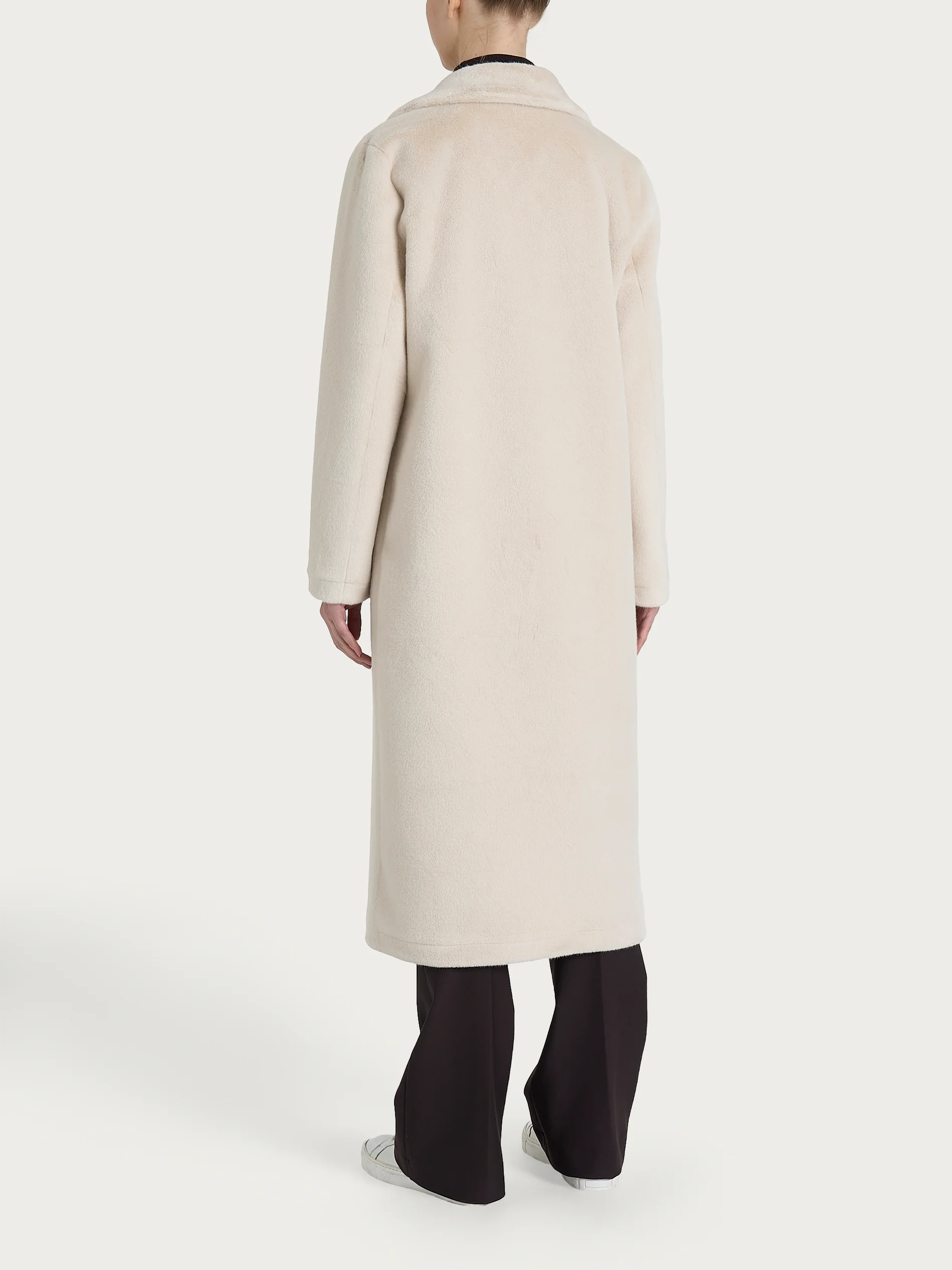 Cappotto lungo con revers double-face in Vegan Shearling - Champignon - Image 7