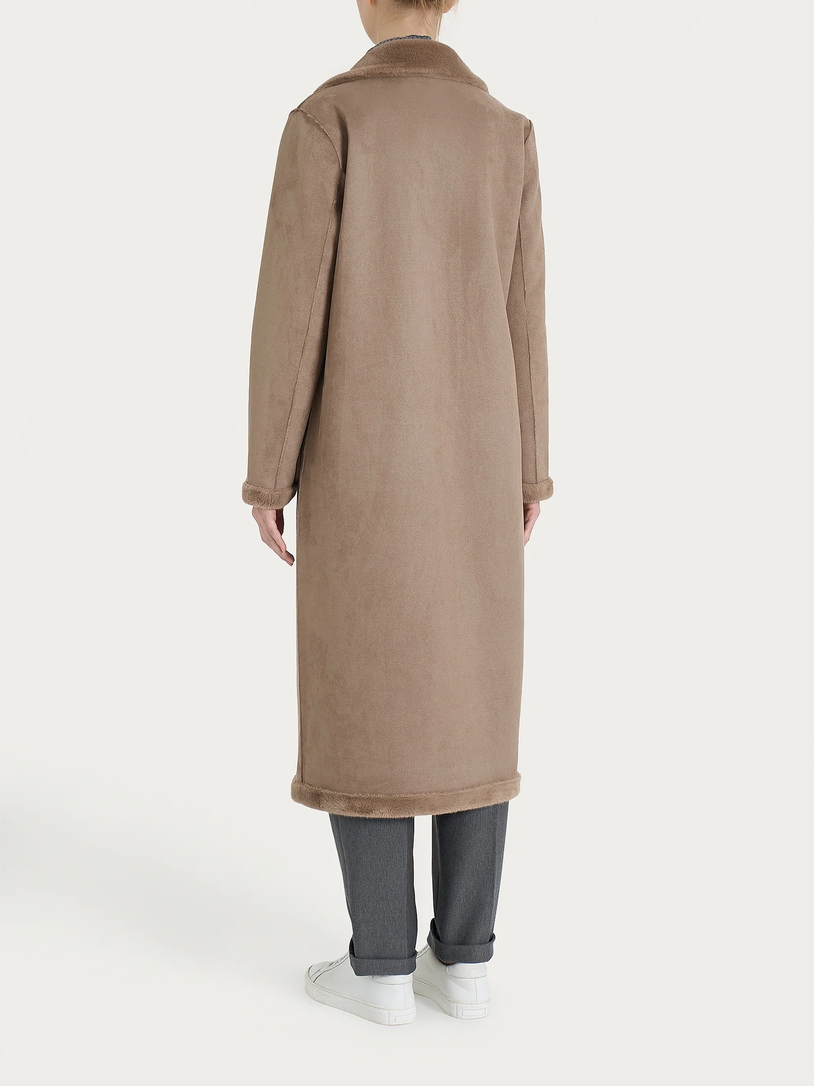 Cappotto lungo con revers double-face in Vegan Shearling - Pine Bark - Image 3