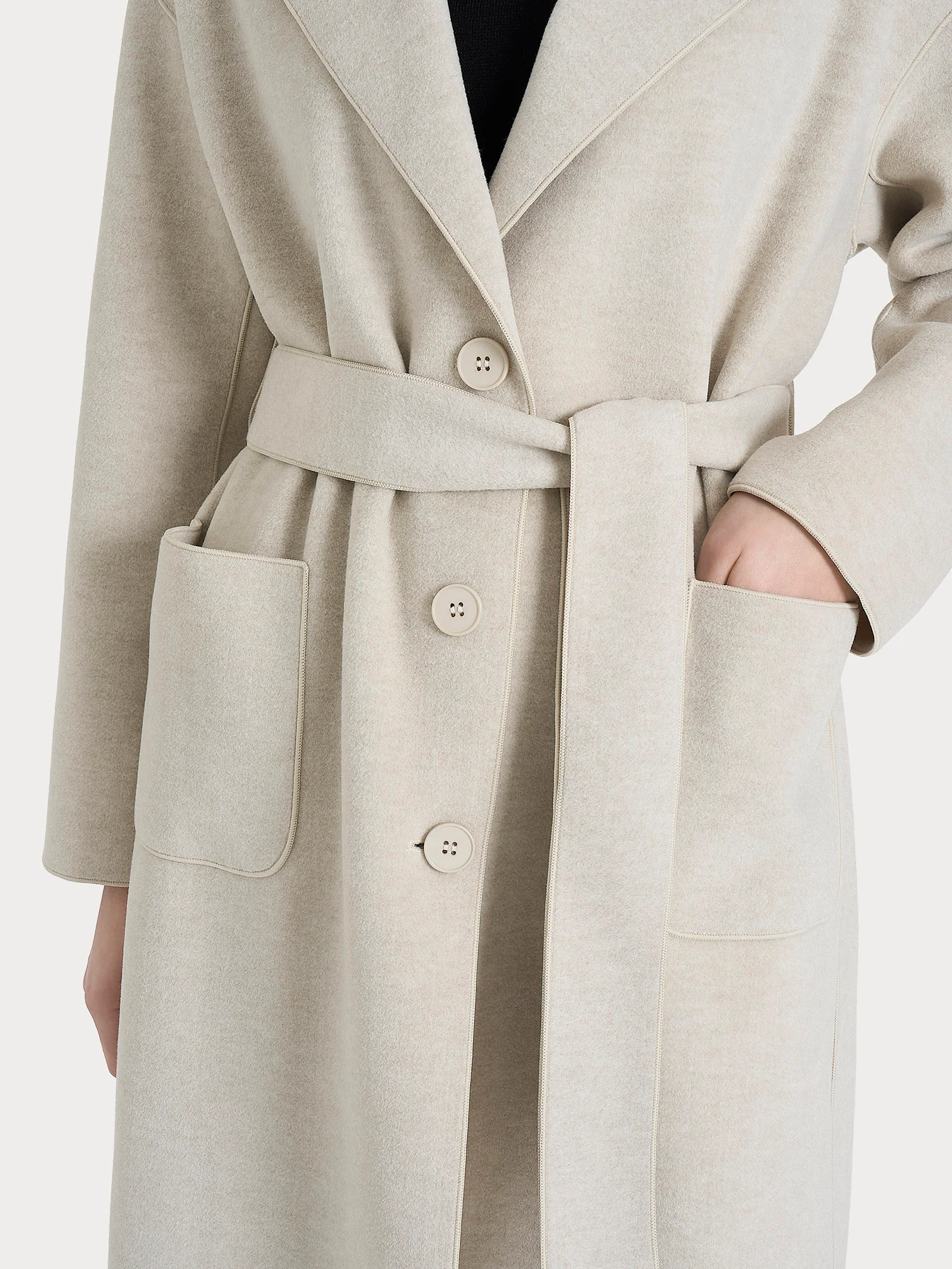 Cappotto lungo in Vegan Wool - CHAMPIGNON MEL. - Image 3