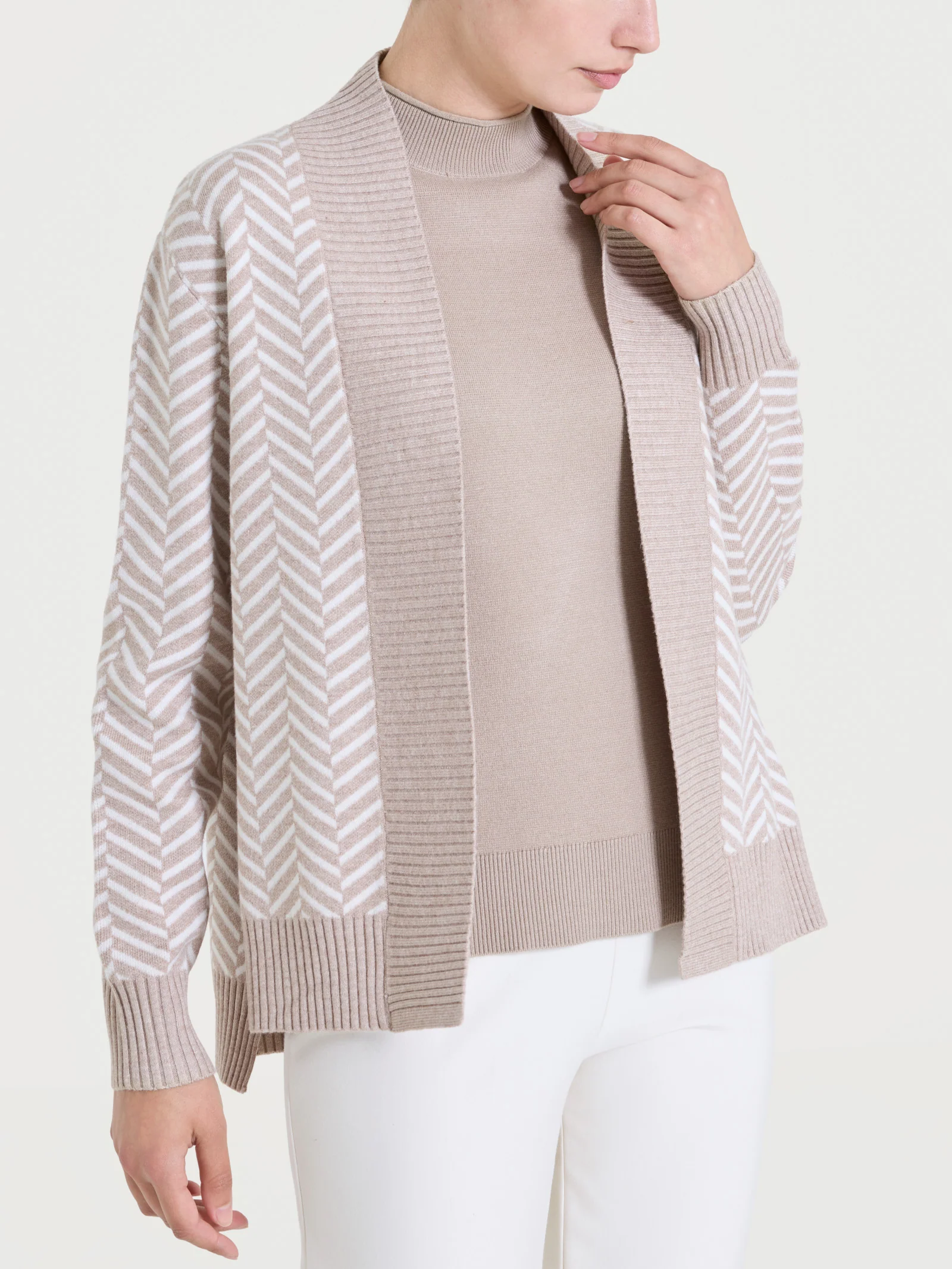 Cardigan aperto con fantasia spigata in Super Soft - Fant.Cammello Mel.