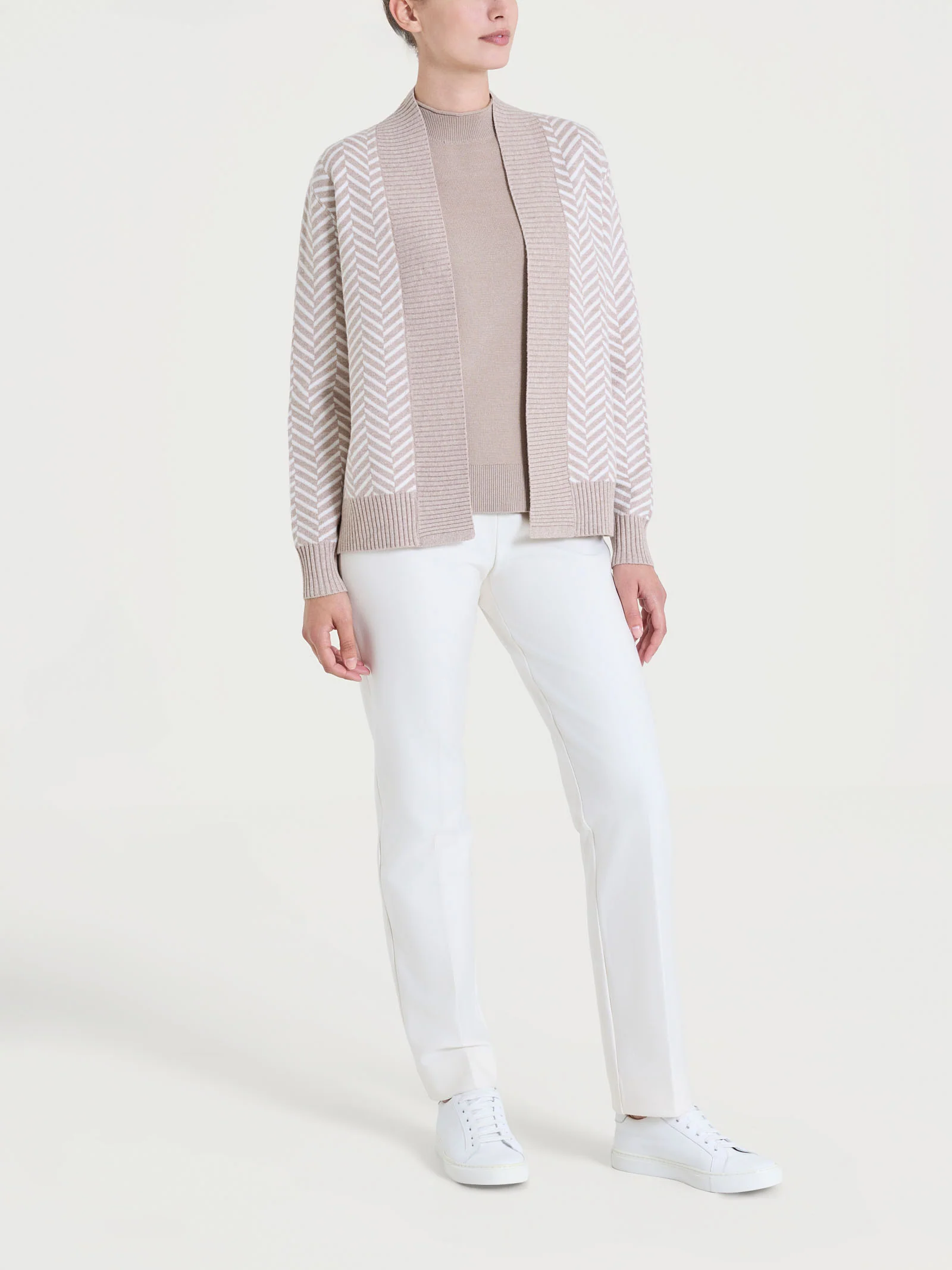 Cardigan aperto con fantasia spigata in Super Soft - Fant.Cammello Mel. - Image 4