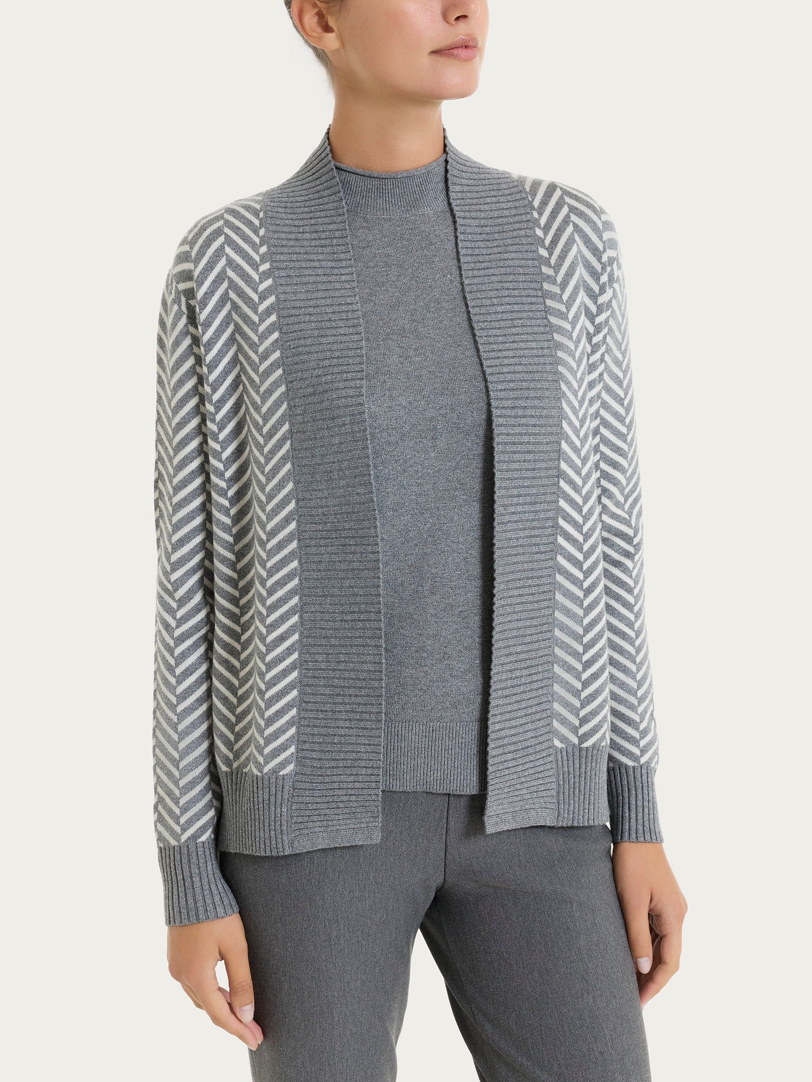 Cardigan aperto con fantasia spigata in Super Soft - Fant. Ferro Mel.
