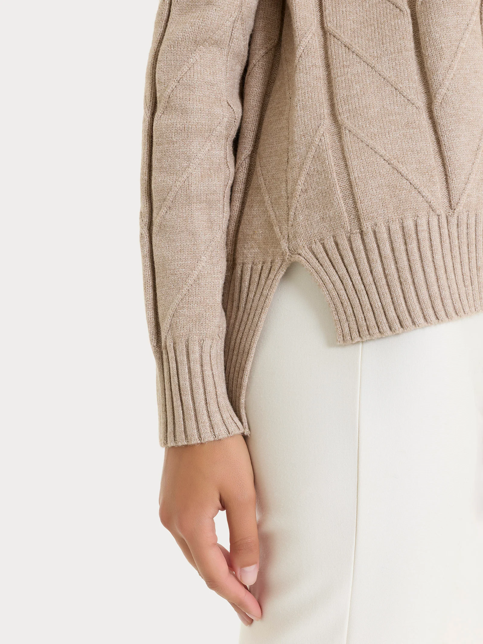 Cardigan aperto con punto spiga in Super Soft - Cammello Mel. - Image 3
