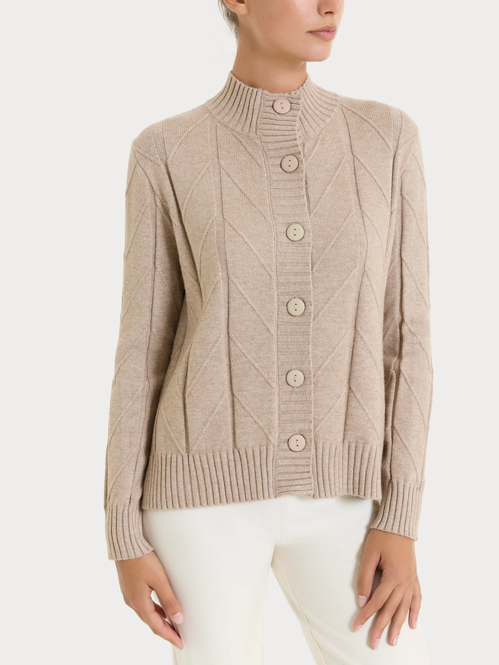 Cardigan aperto con punto spiga in Super Soft - Cammello Mel. - Image 5