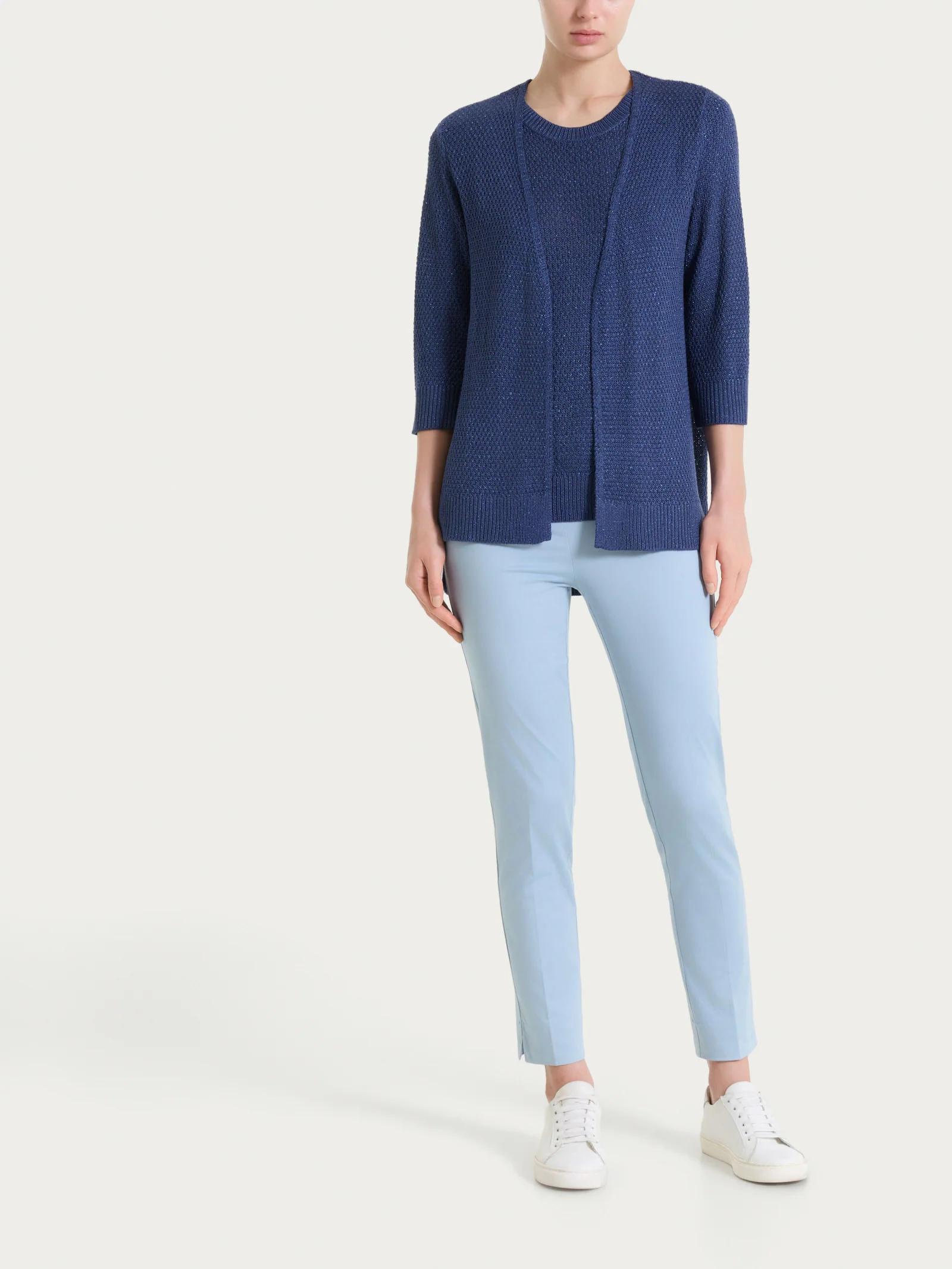 Cardigan aperto in Lurex Rice Stitch - Oceana - Image 6
