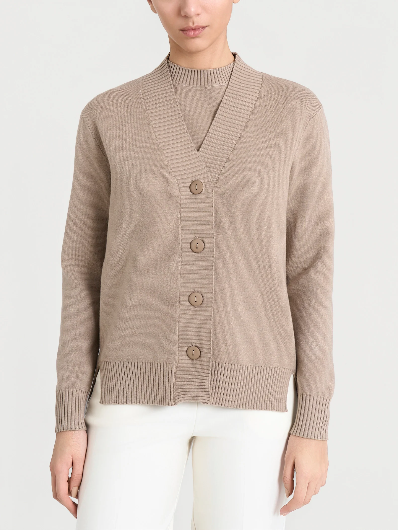 Cardigan asimmetrico con bottoni in Super Soft - Cammello