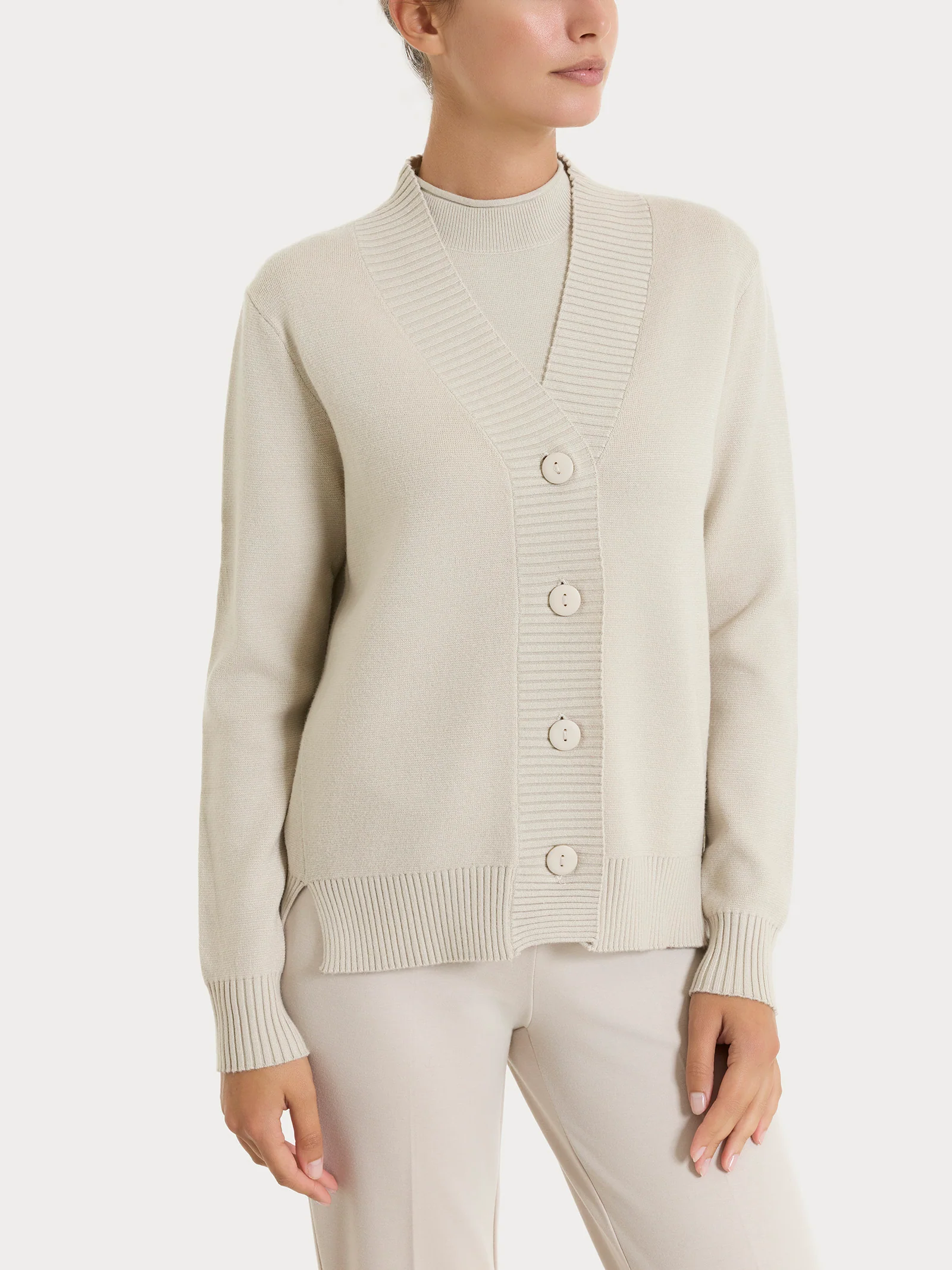Cardigan asimmetrico con bottoni in Super Soft - Champignon