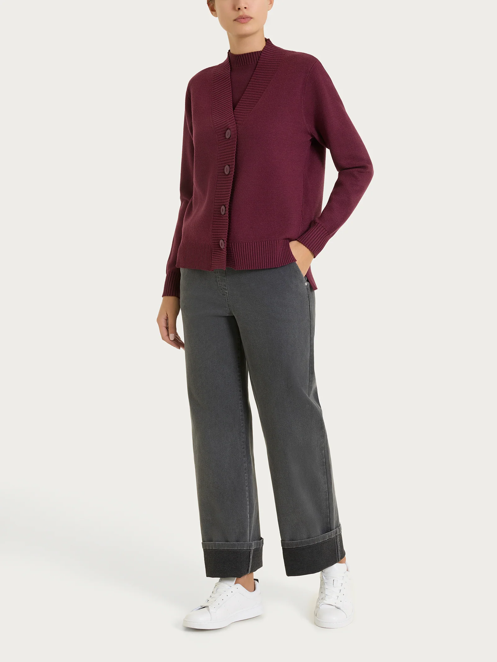 Cardigan asimmetrico con bottoni in Super Soft - Fig - Image 5